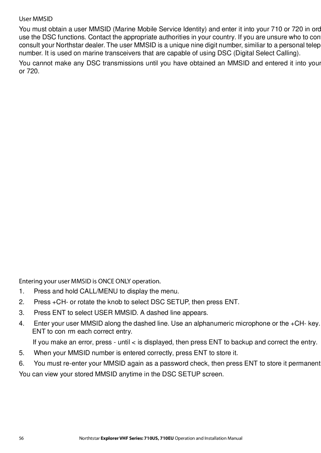 NorthStar Navigation 710 VHF installation manual User Mmsid 