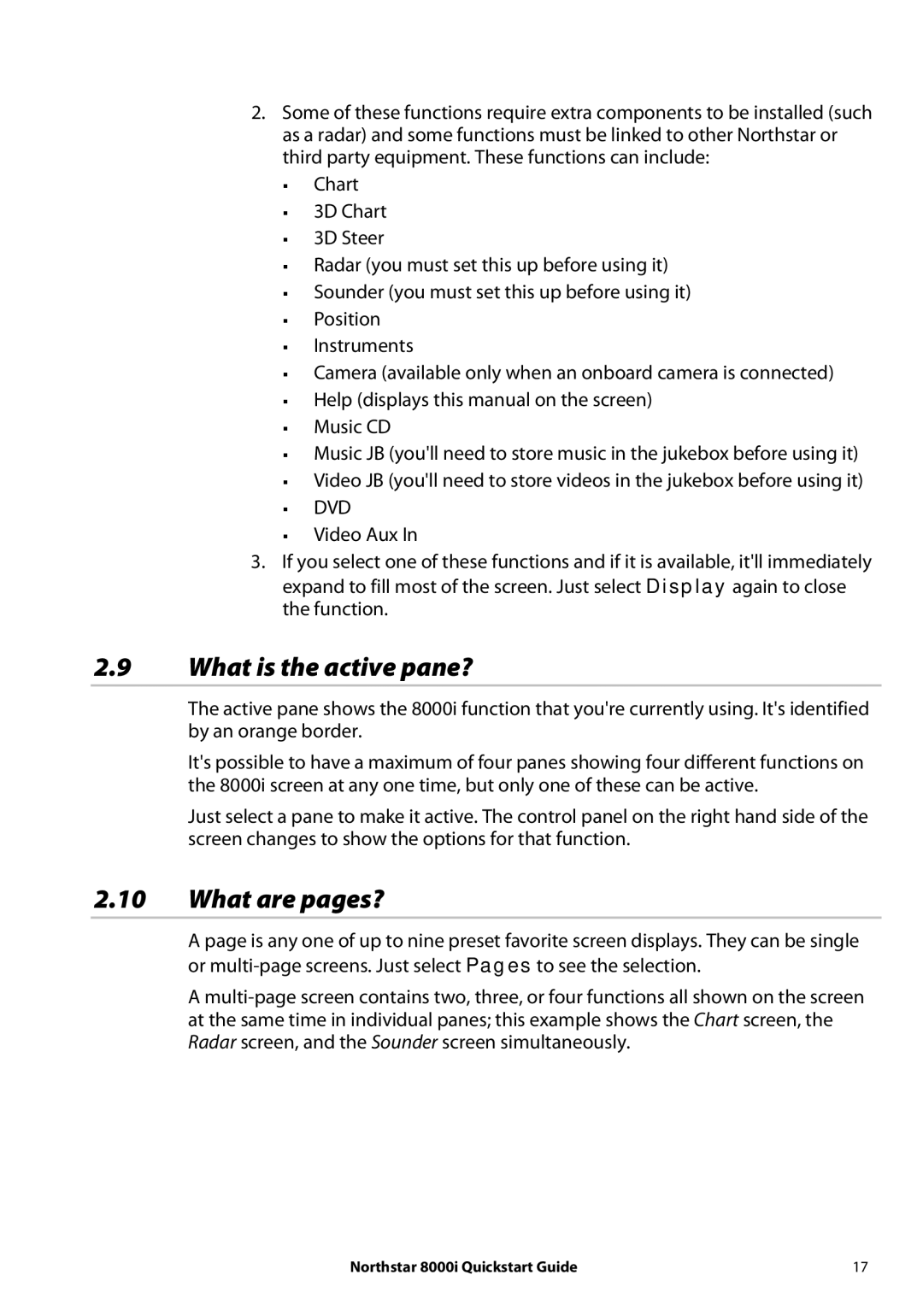 NorthStar Navigation 8000I quick start What is the active pane?, What are pages? 