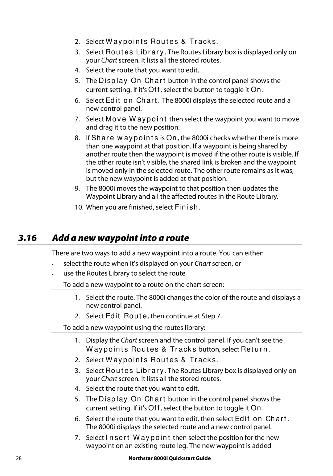 NorthStar Navigation 8000I quick start Add a new waypoint into a route, Select Waypoints Routes & Tracks 