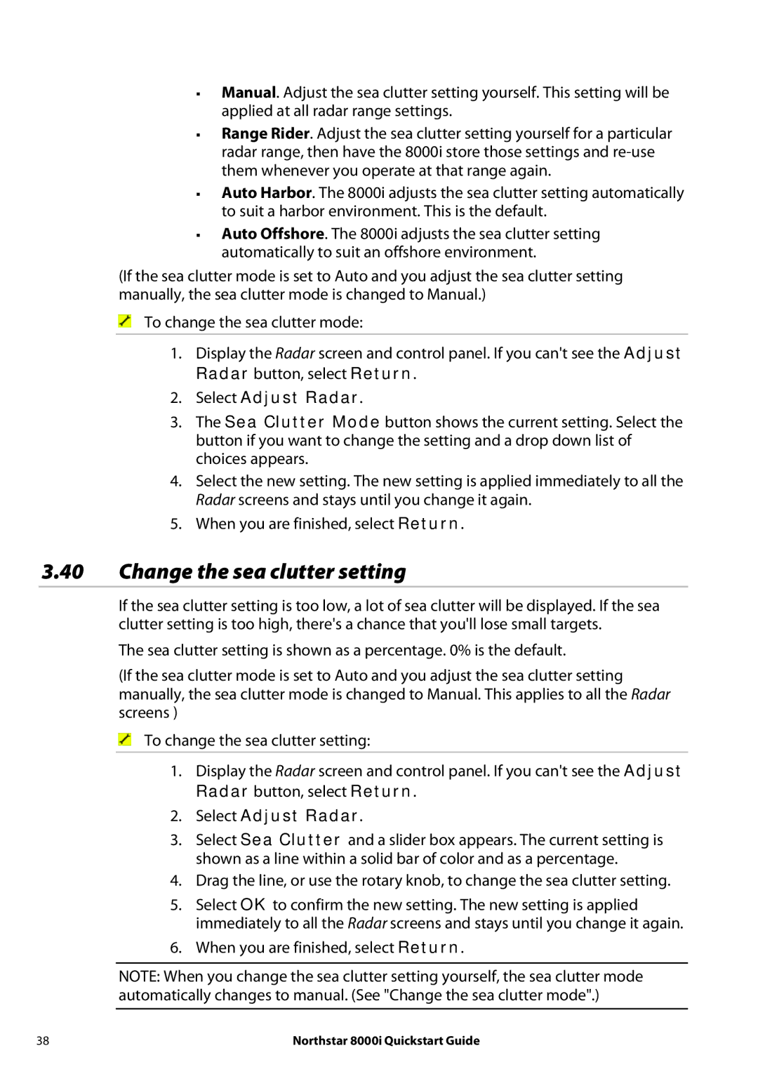 NorthStar Navigation 8000I quick start Change the sea clutter setting 