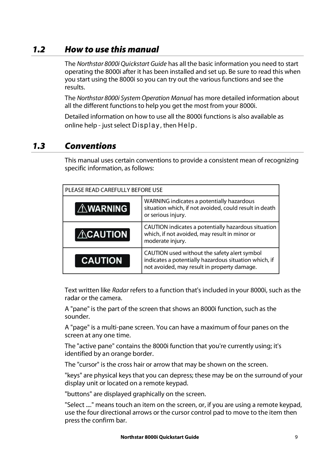 NorthStar Navigation 8000I quick start How to use this manual, Conventions 