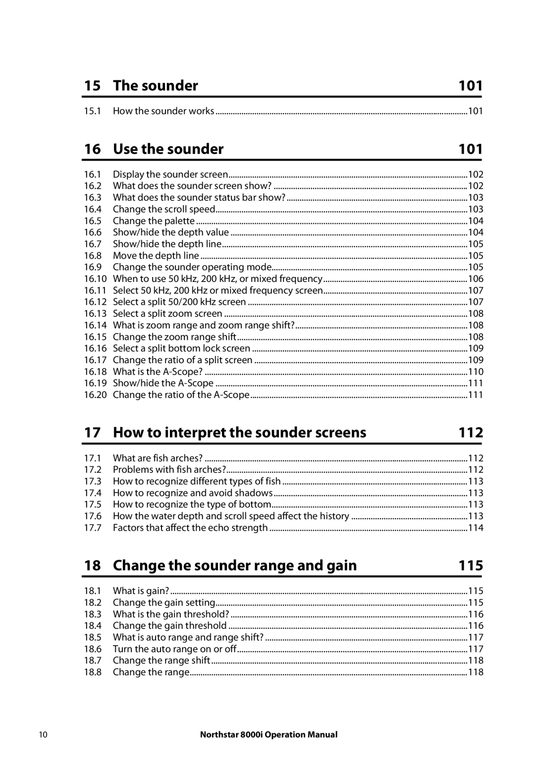 NorthStar Navigation 8000I operation manual Sounder 101 