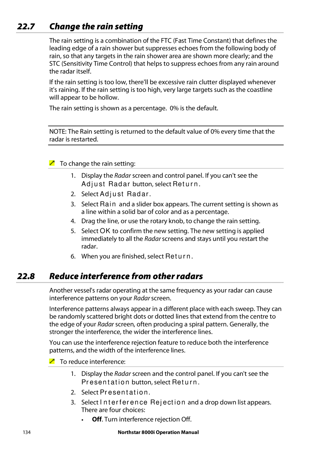 NorthStar Navigation 8000I operation manual Change the rain setting, Reduce interference from other radars 