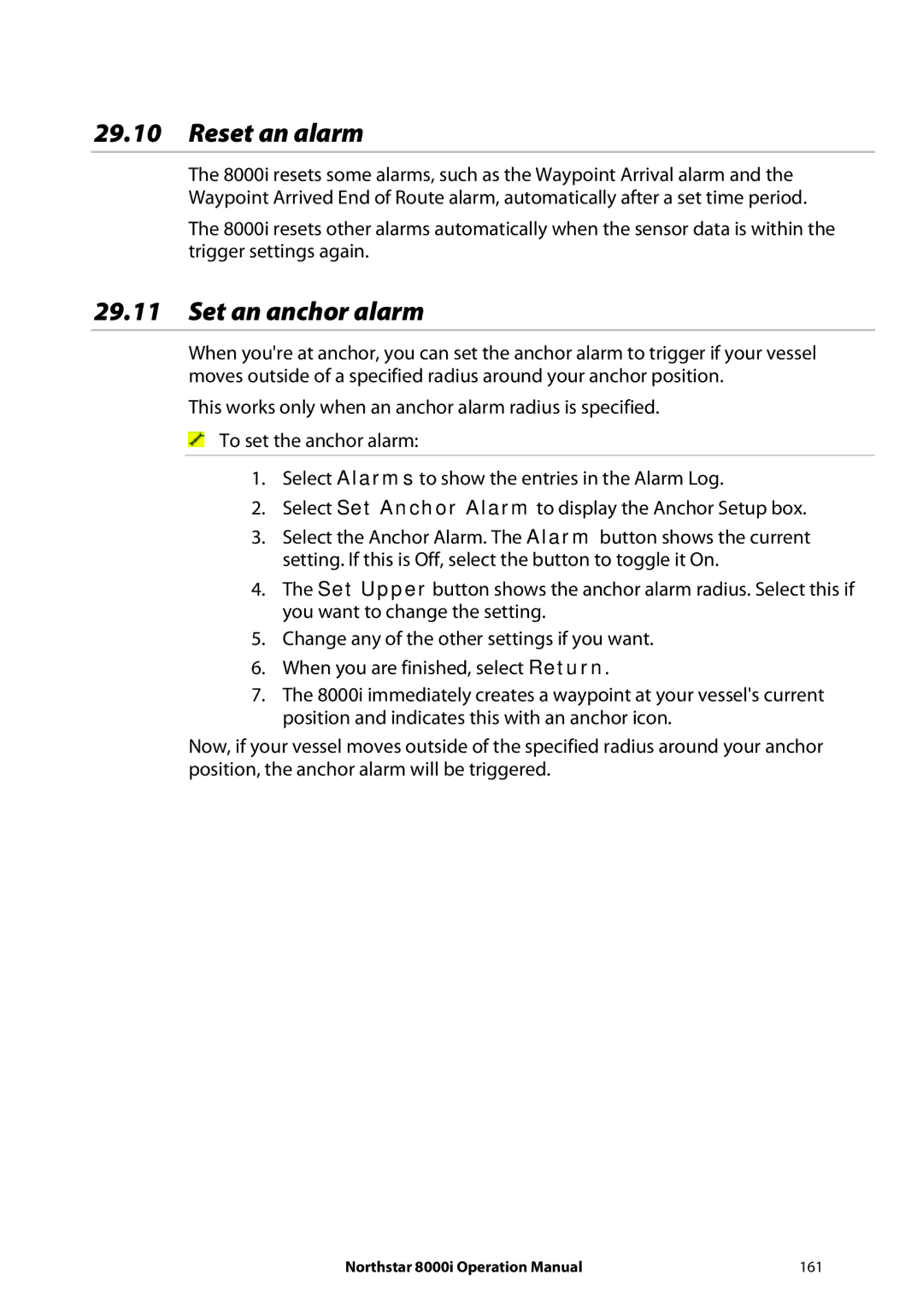 NorthStar Navigation 8000I operation manual Reset an alarm, Set an anchor alarm 