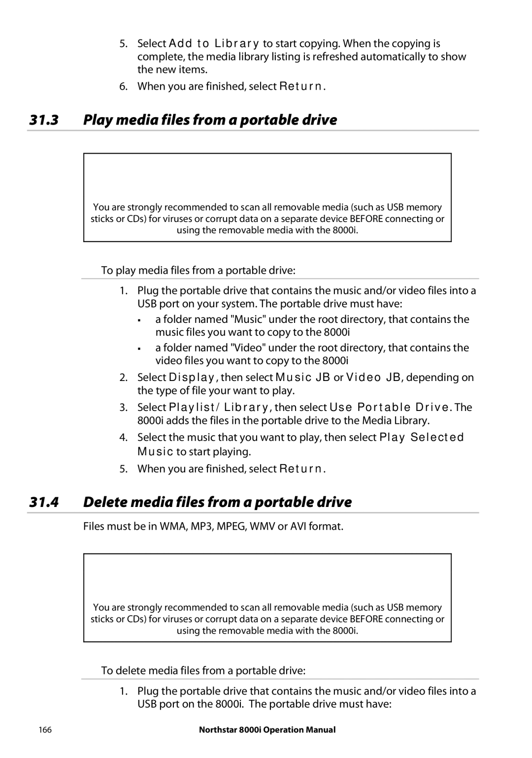NorthStar Navigation 8000I Play media files from a portable drive, Delete media files from a portable drive 