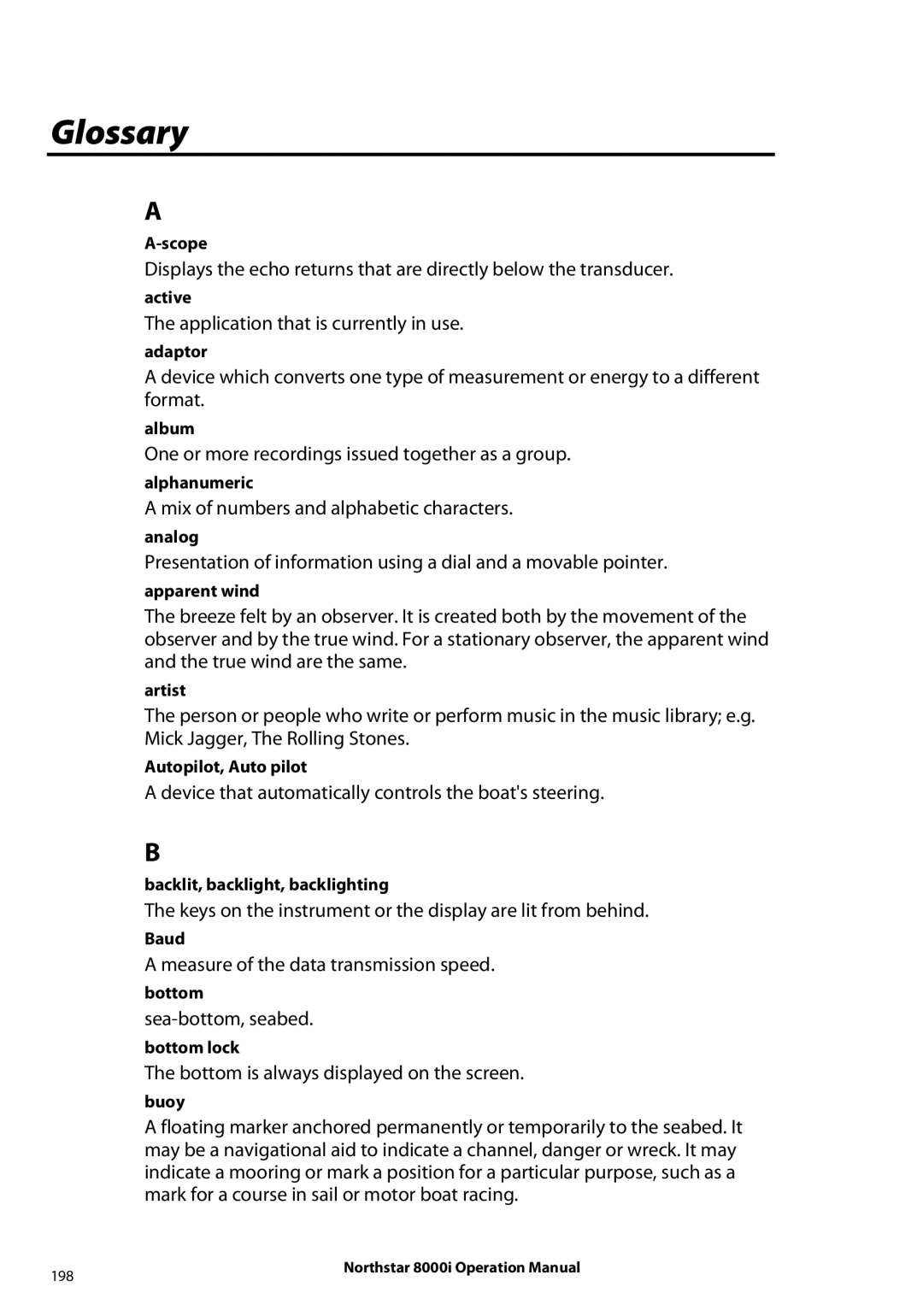 NorthStar Navigation 8000I operation manual Glossary 