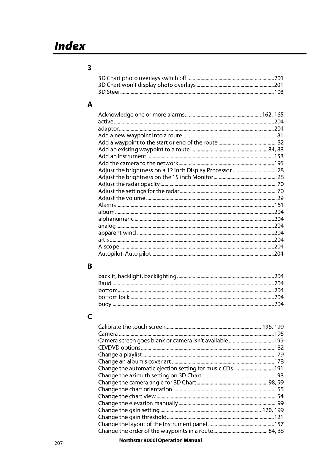 NorthStar Navigation 8000I operation manual Index 