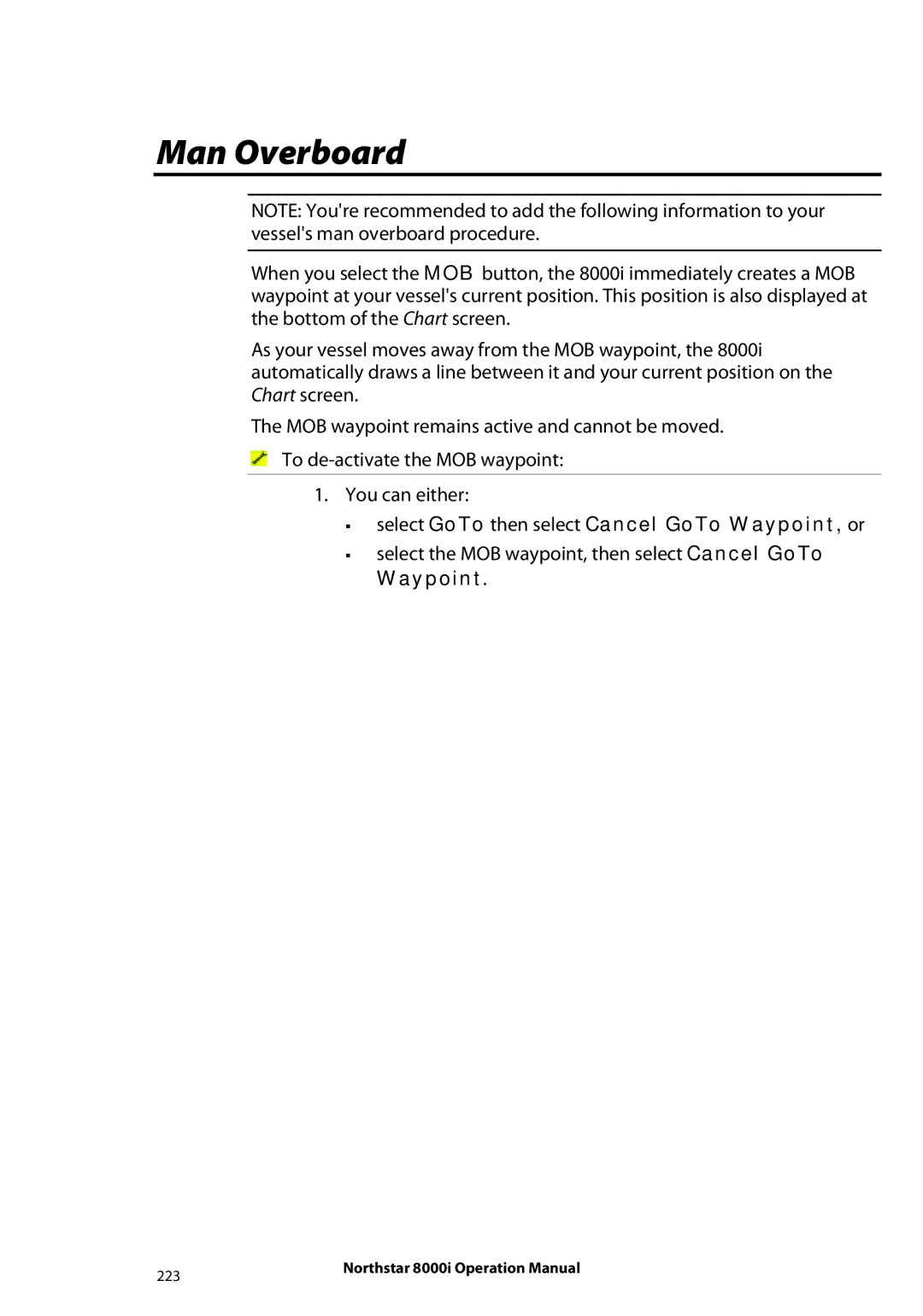 NorthStar Navigation 8000I operation manual Man Overboard 