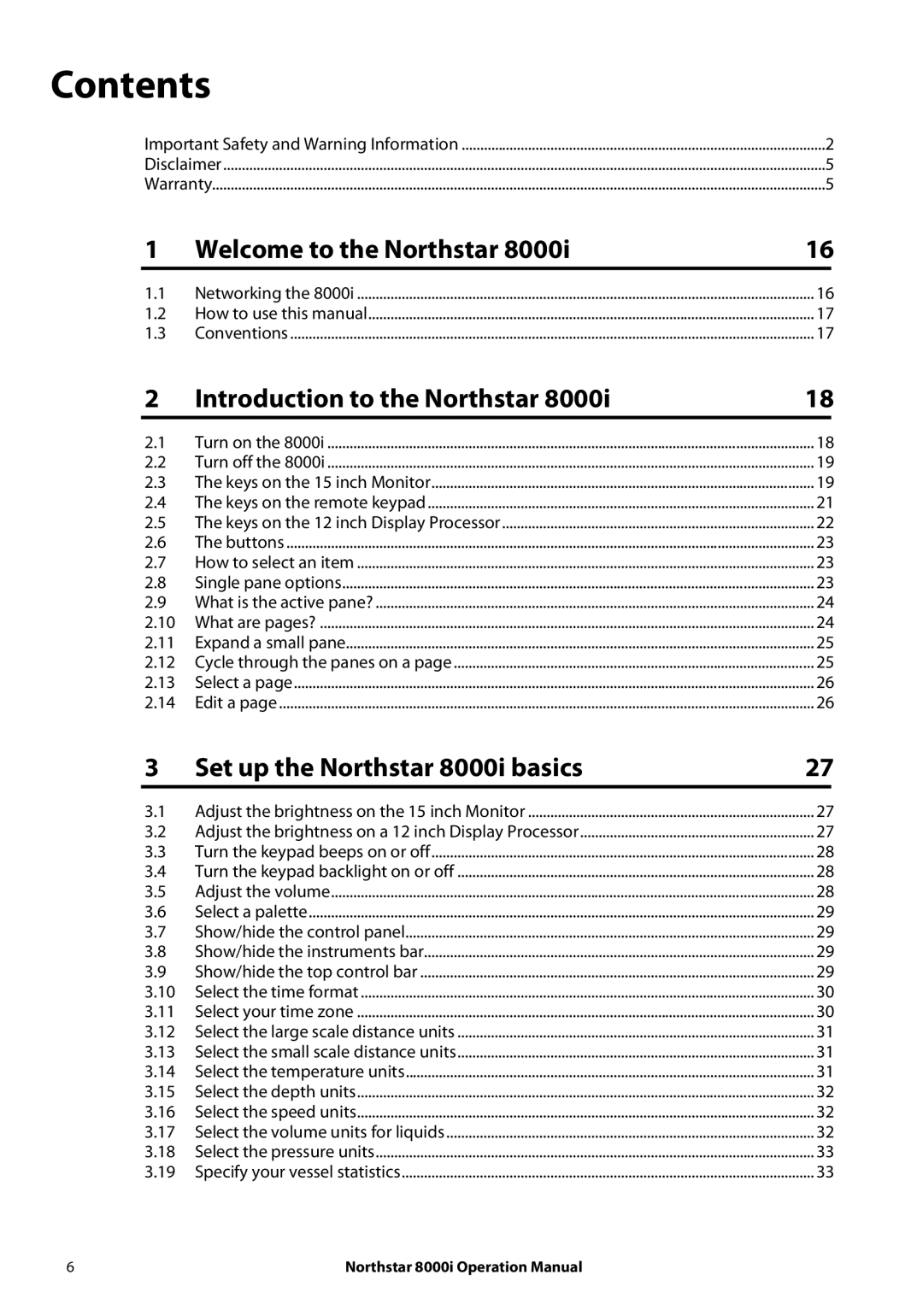 NorthStar Navigation 8000I operation manual Contents 