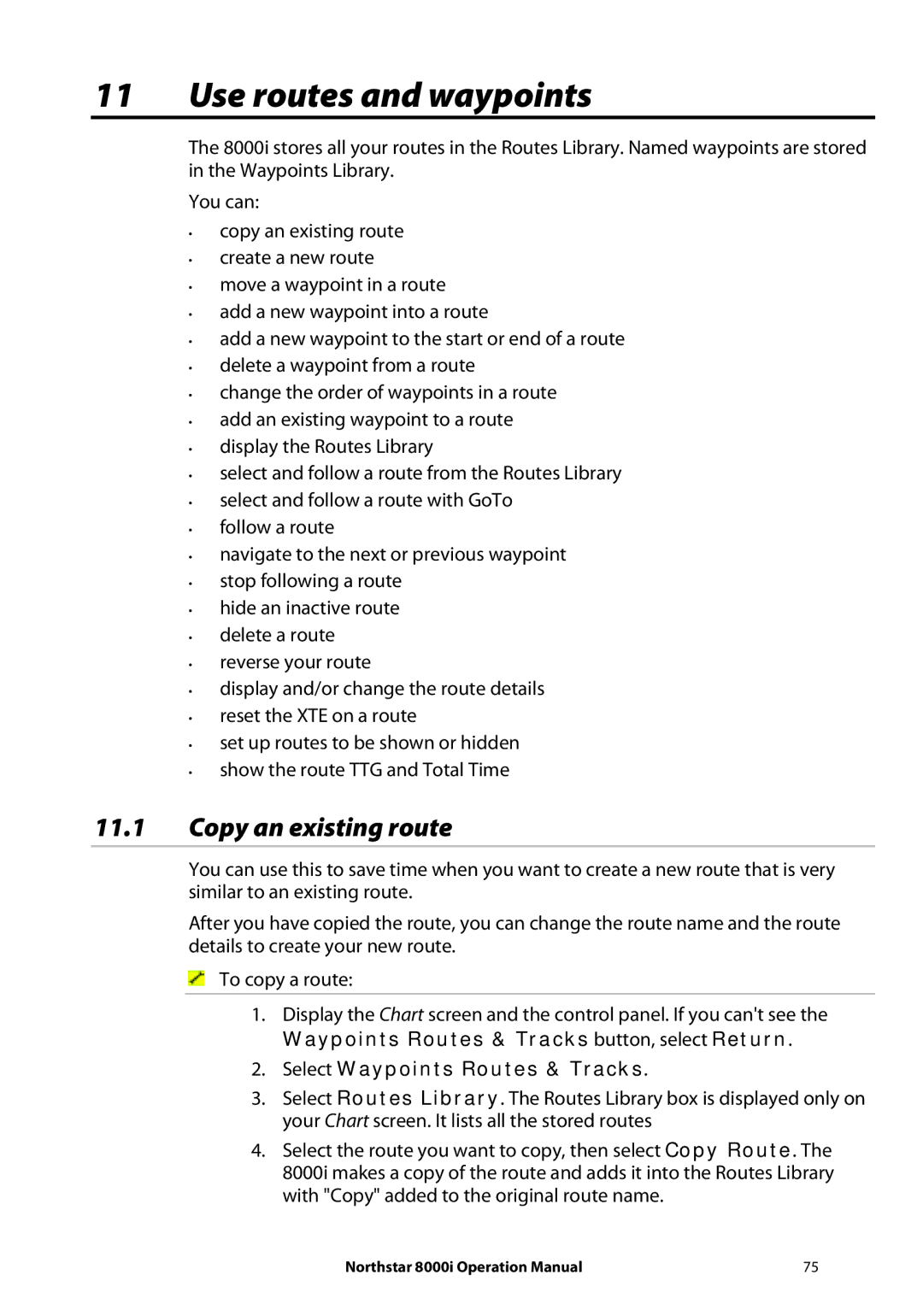 NorthStar Navigation 8000I operation manual Use routes and waypoints, Copy an existing route 