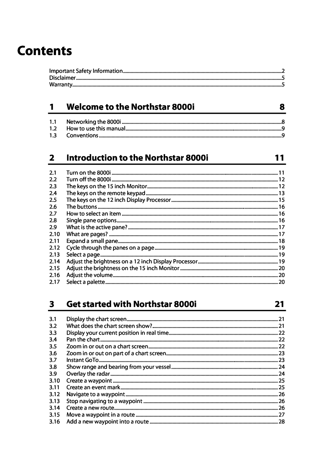 NorthStar Navigation 8000I Welcome to the Northstar, Introduction to the Northstar, Get started with Northstar, Contents 