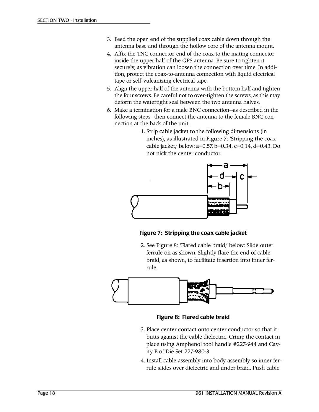 NorthStar Navigation 961XD installation manual Stripping the coax cable jacket 