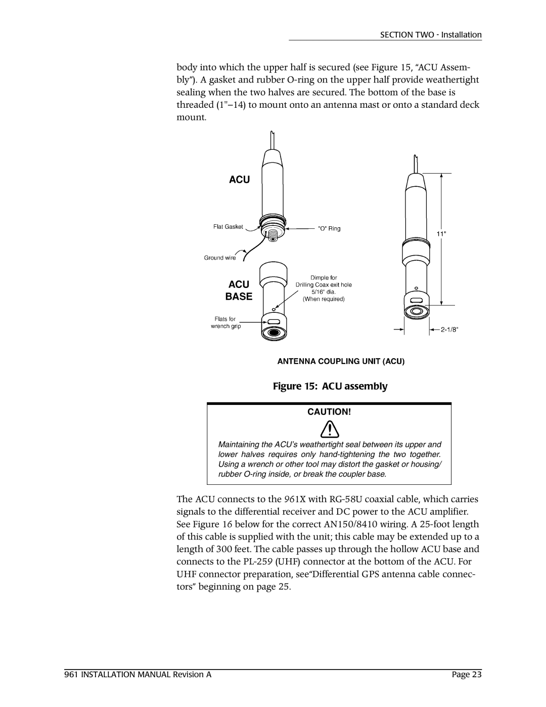 NorthStar Navigation 961XD installation manual ACU assembly 