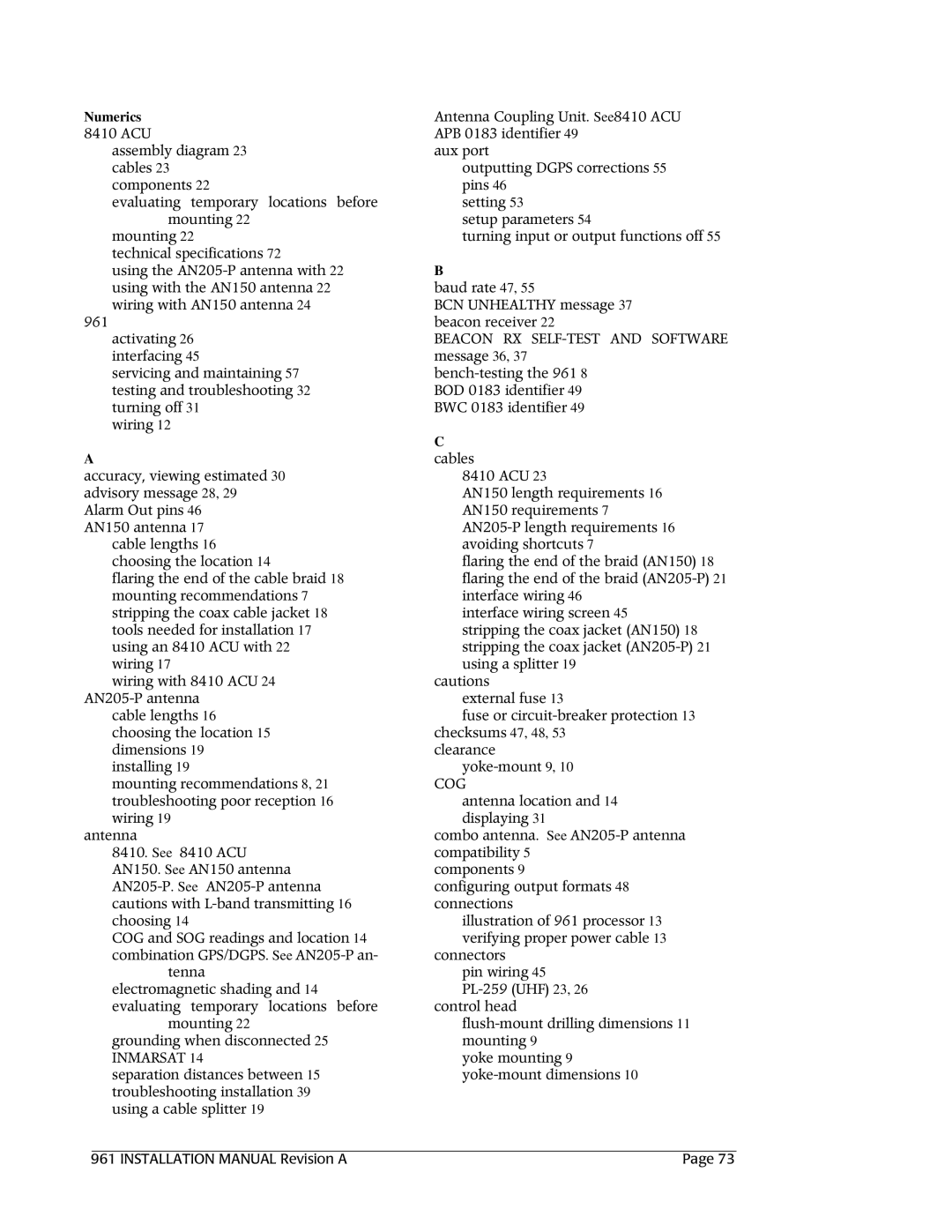 NorthStar Navigation 961XD installation manual Numerics 