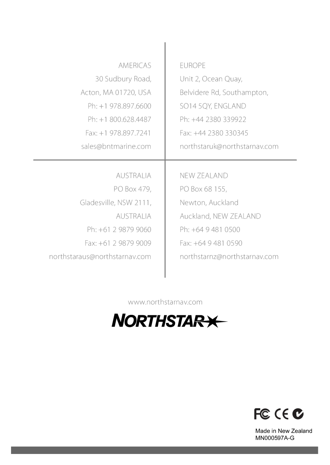 NorthStar Navigation D210 operation manual Americas Europe 