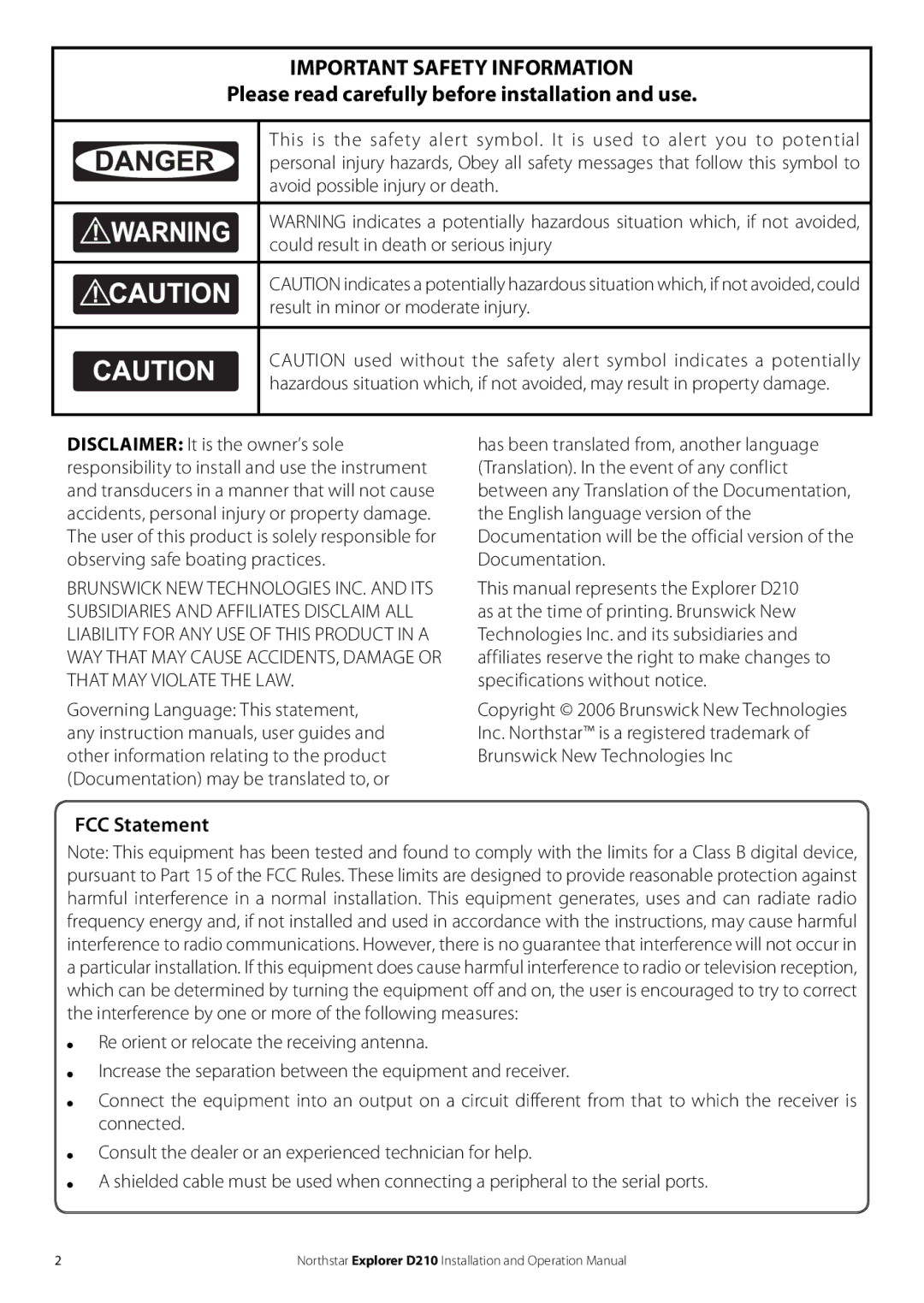 NorthStar Navigation D210 operation manual Important Safety Information 