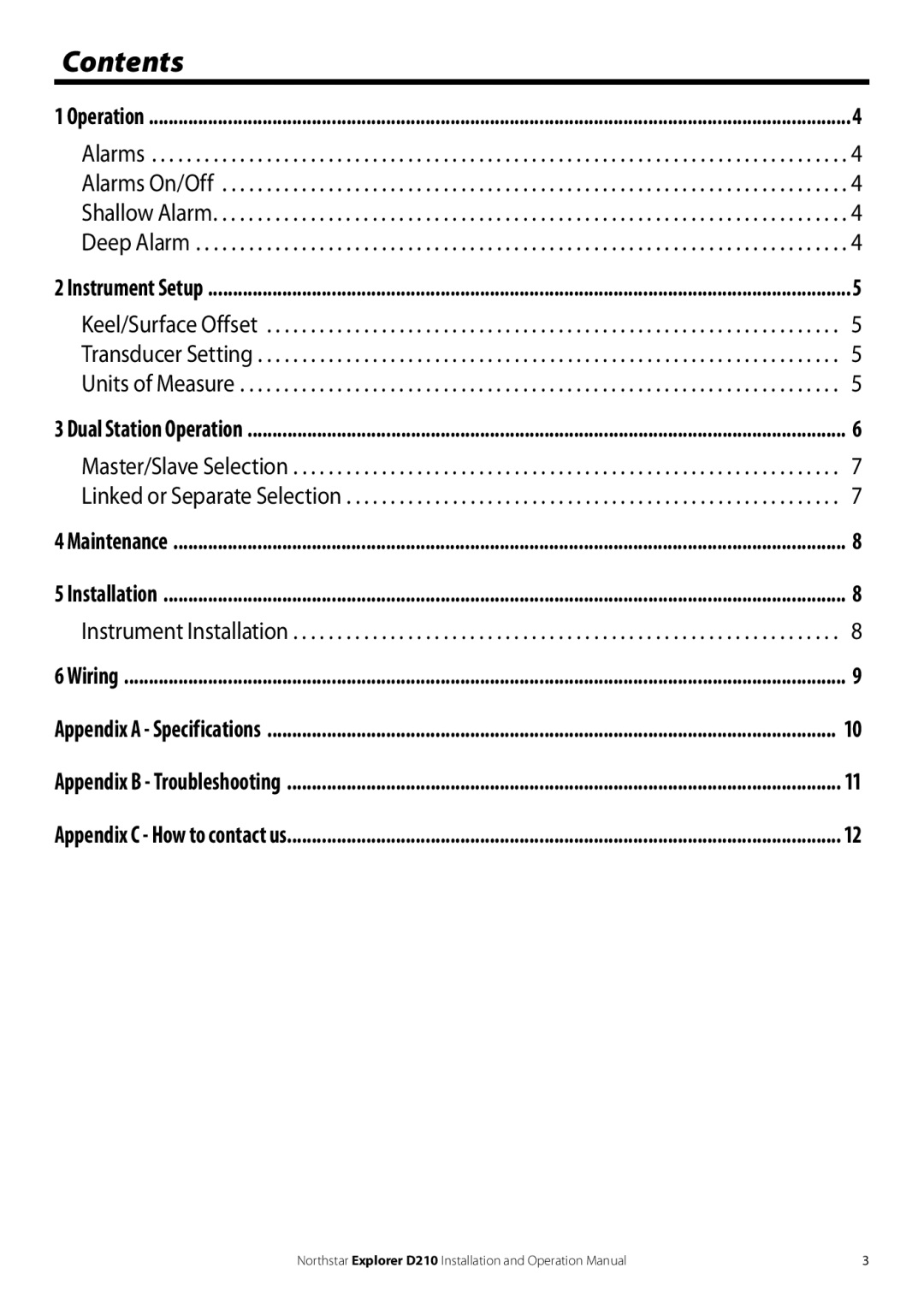 NorthStar Navigation D210 operation manual Contents 