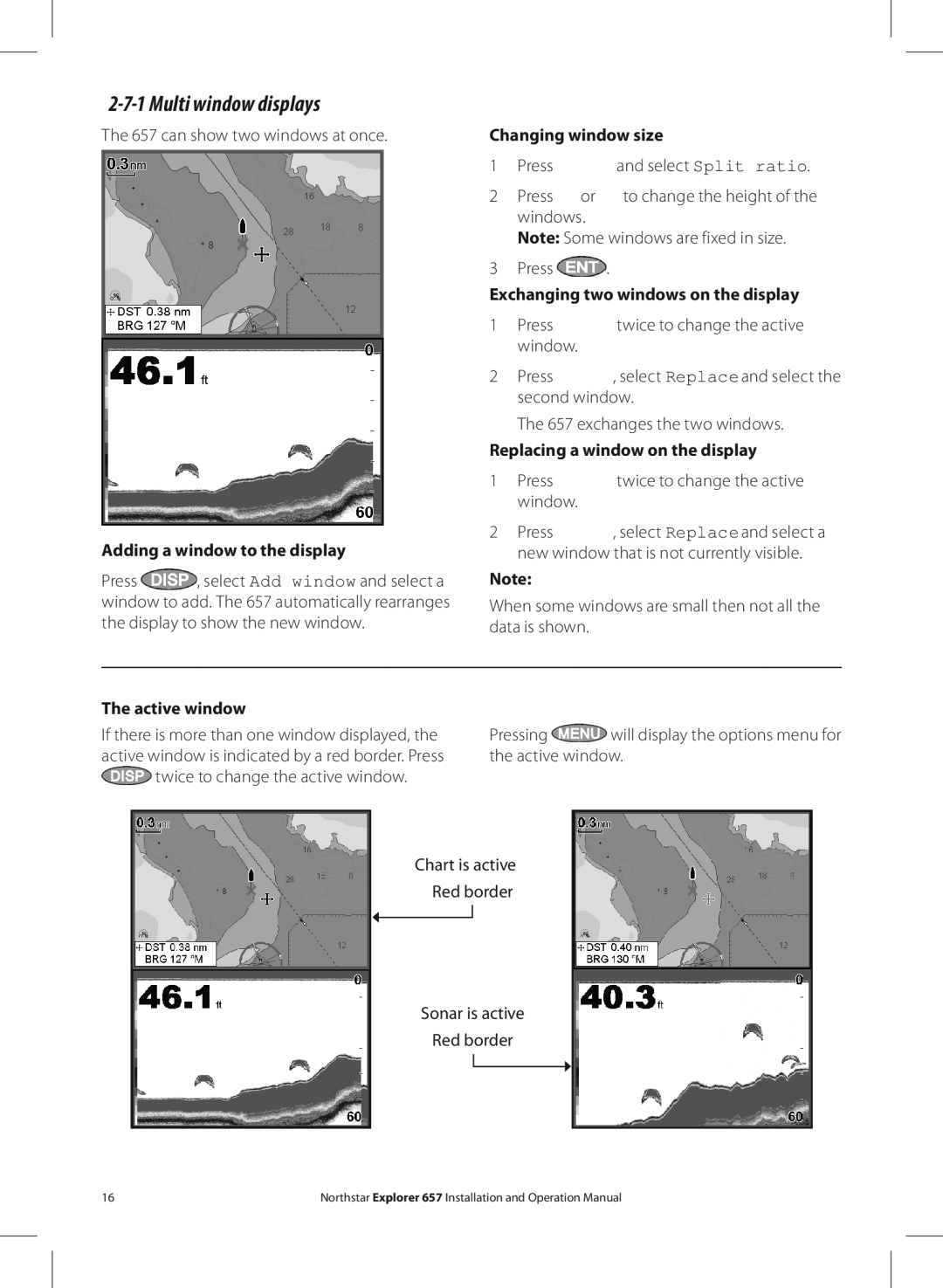 NorthStar Navigation EXPLORER 657 operation manual Multi window displays 