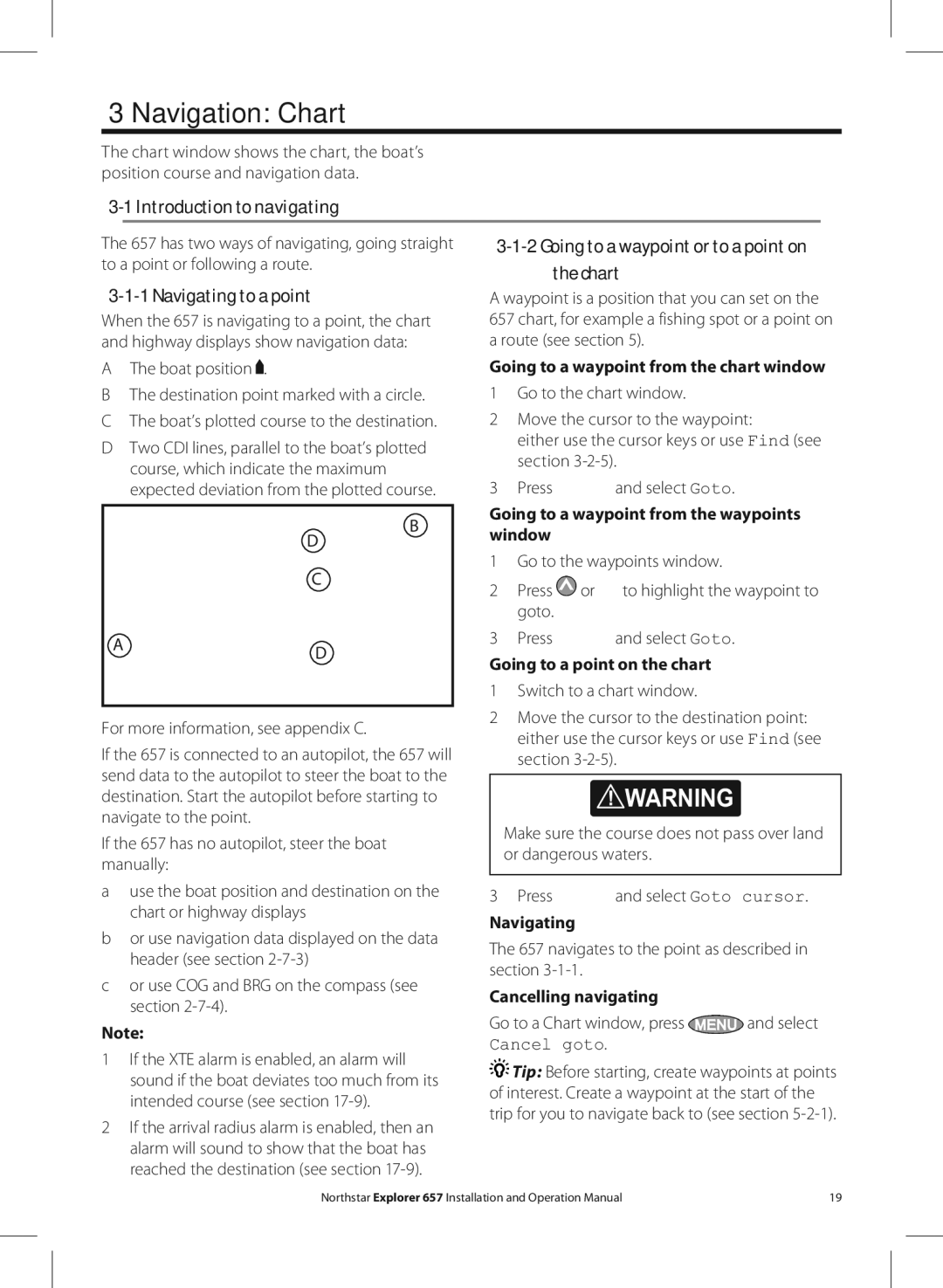 NorthStar Navigation EXPLORER 657 operation manual Navigation Chart, Introduction to navigating, Navigating to a point 