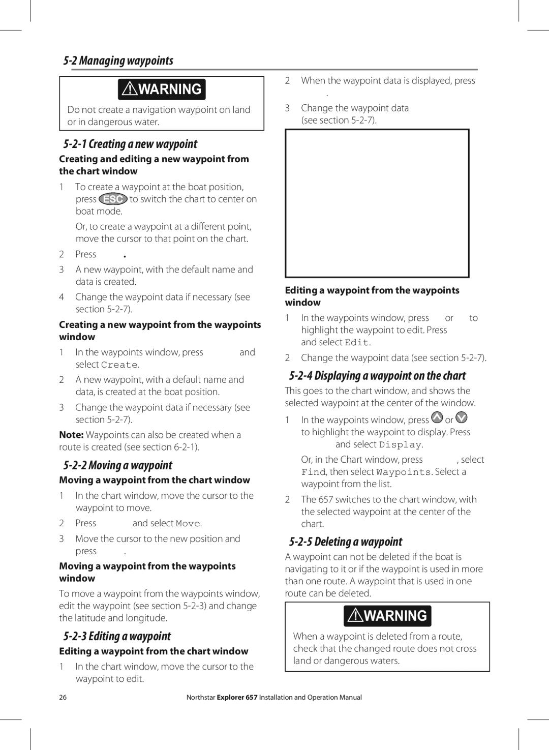 NorthStar Navigation EXPLORER 657 Managing waypoints, Creating a new waypoint, Moving a waypoint, Editing a waypoint 