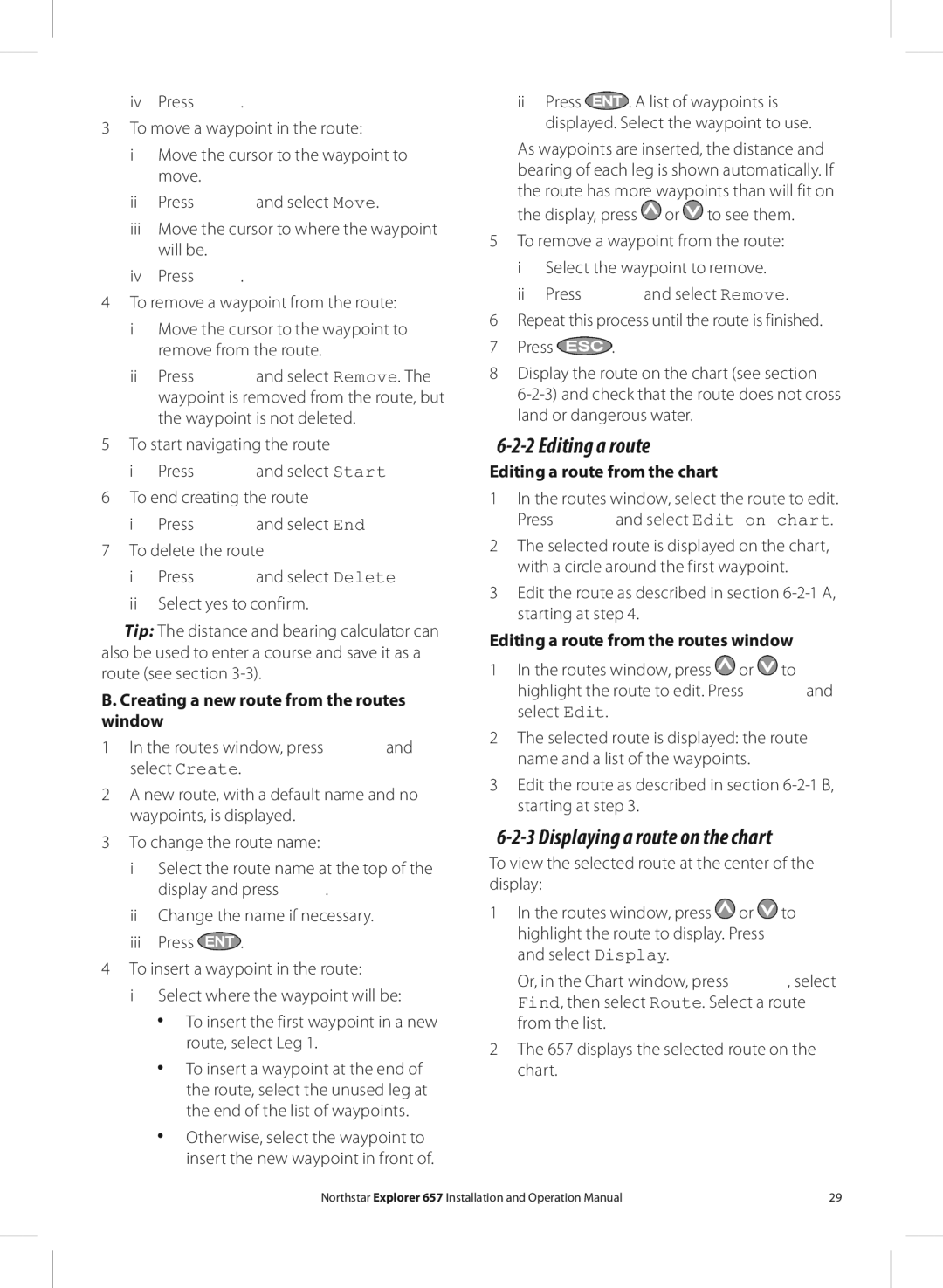 NorthStar Navigation EXPLORER 657 operation manual Displaying a route on the chart, Editing a route from the chart 