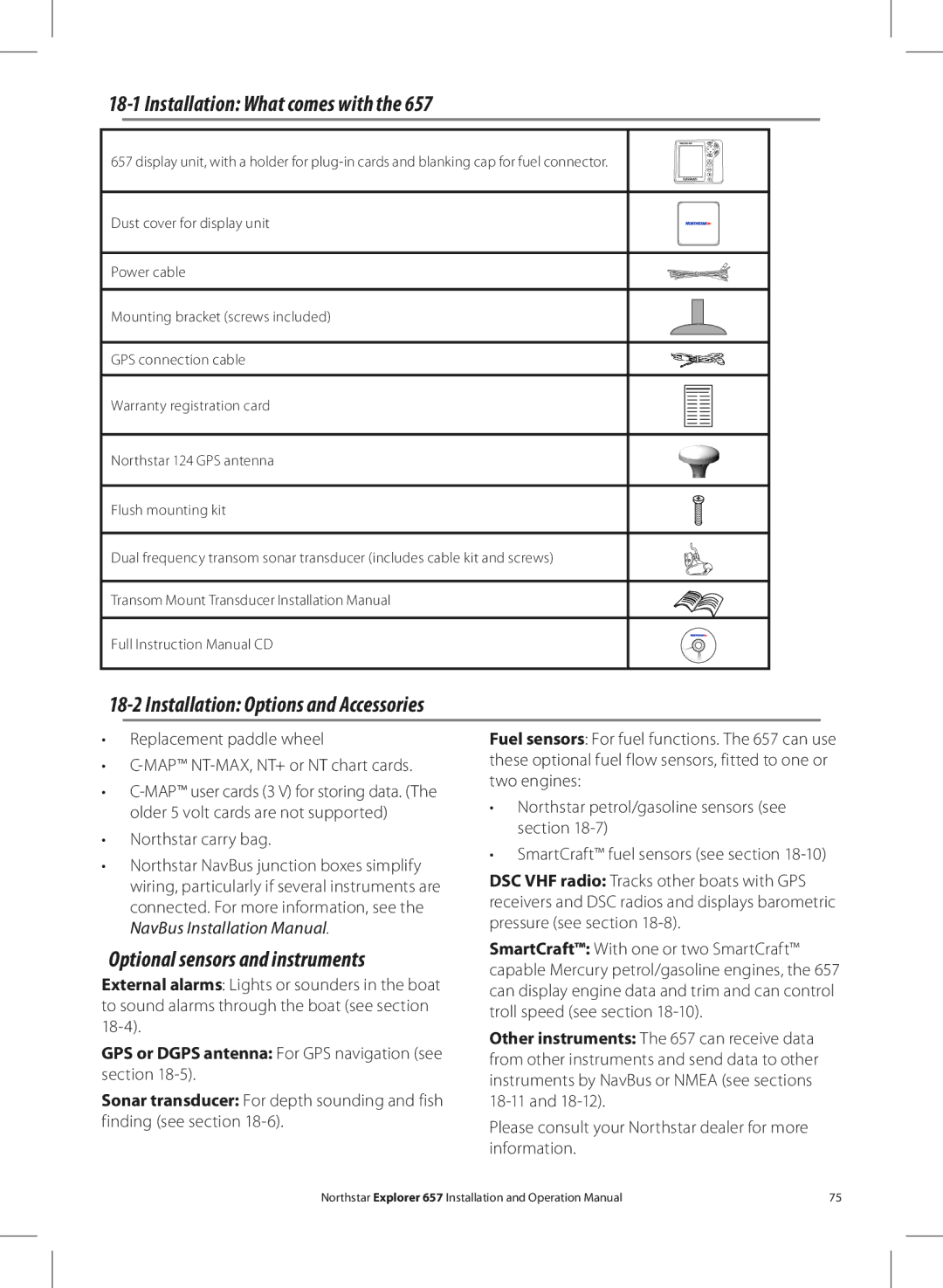 NorthStar Navigation EXPLORER 657 operation manual Installation What comes with, Installation Options and Accessories 