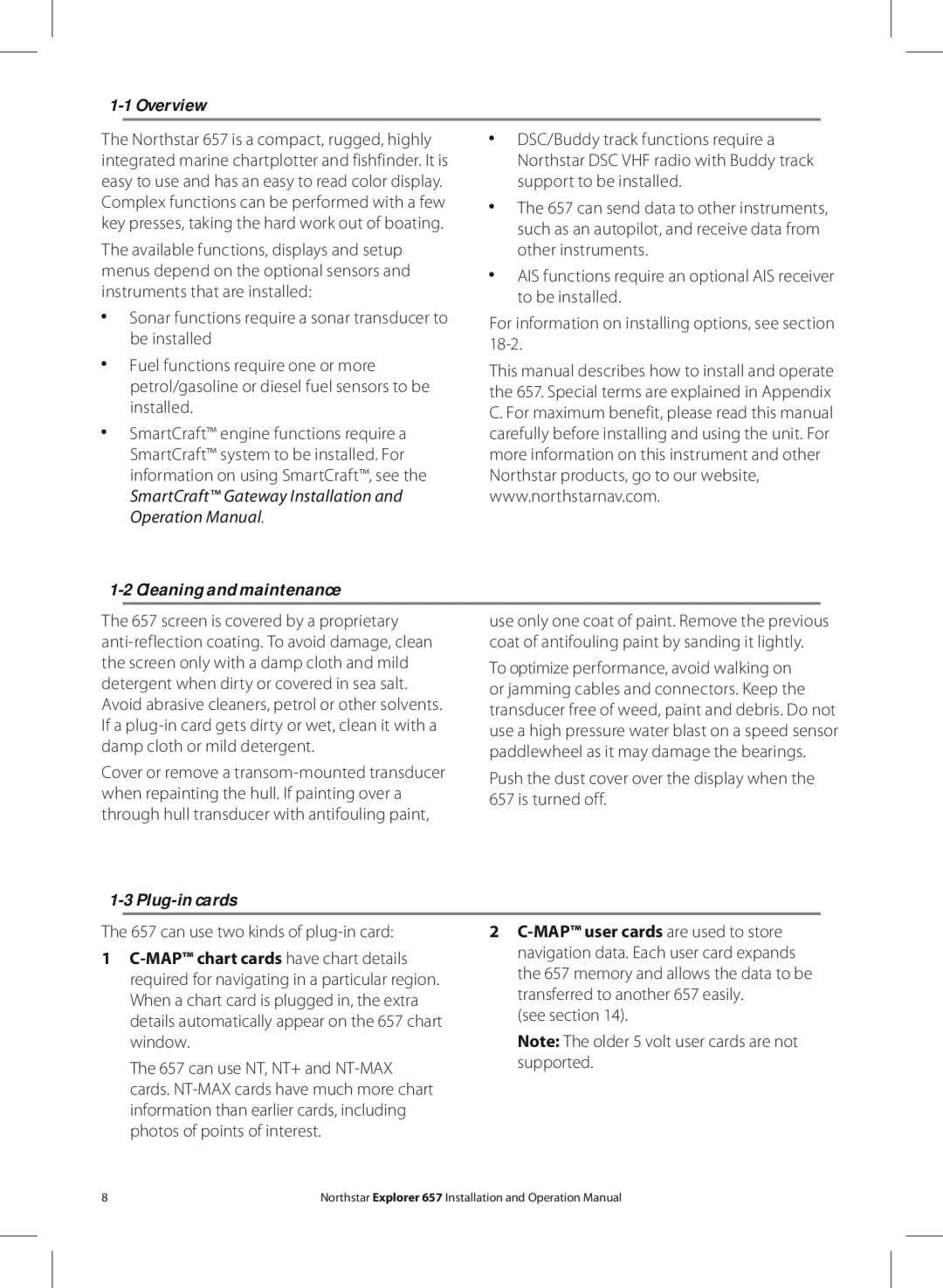 NorthStar Navigation EXPLORER 657 Overview, Cleaning and maintenance, Plug-in cards, can use two kinds of plug-in card 