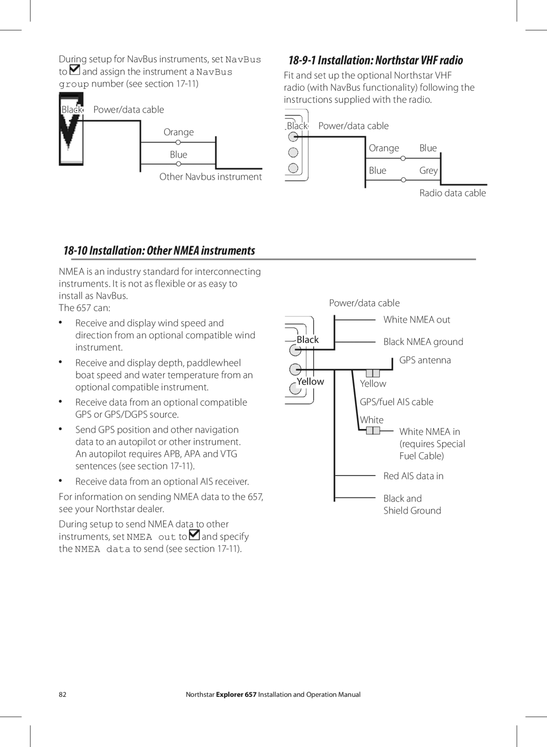 NorthStar Navigation EXPLORER 657 operation manual Installation Northstar VHF radio, Installation Other Nmea instruments 