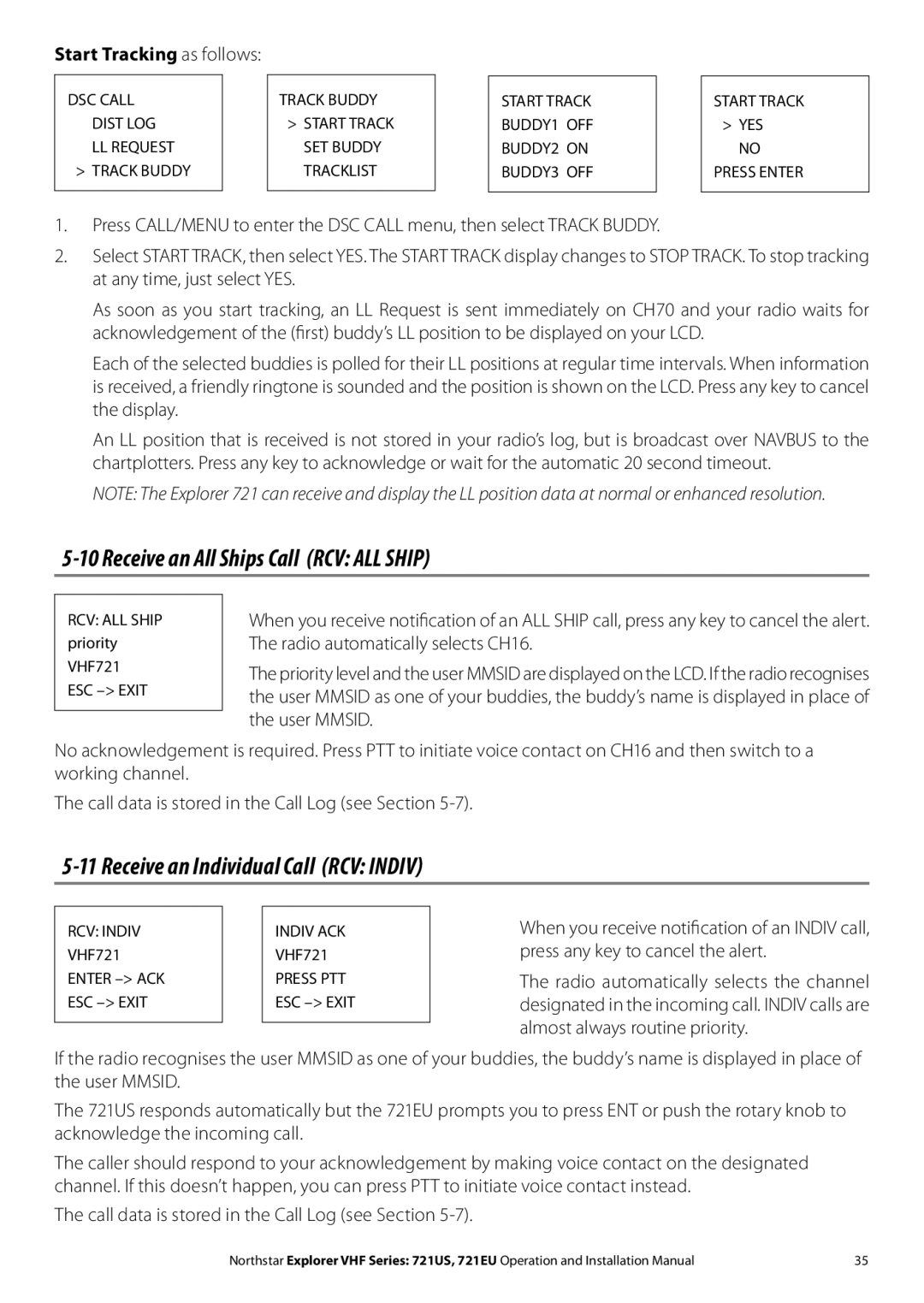 NorthStar Navigation Explorer 721EU Receive an All Ships Call RCV ALL Ship, Receive an Individual Call RCV Indiv 