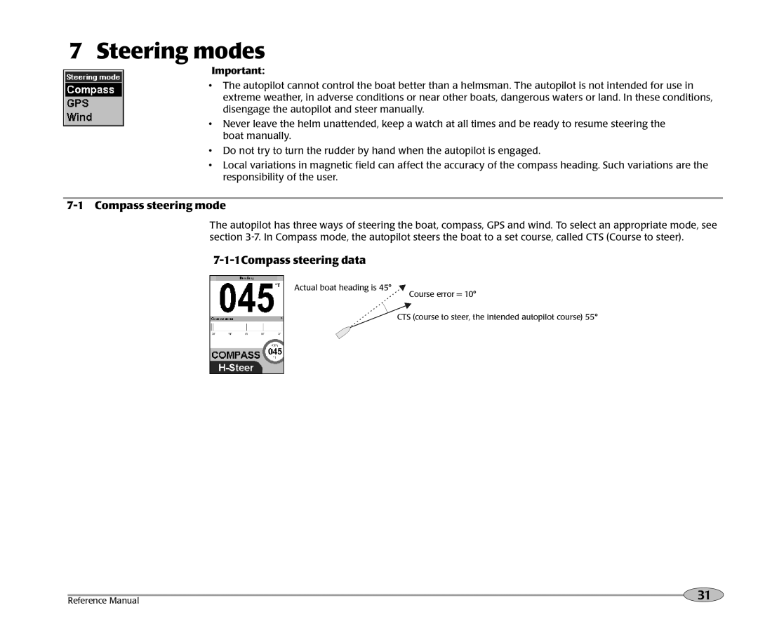 NorthStar Navigation NS3300 manual Steering modes, Compass steering mode, 1Compass steering data 