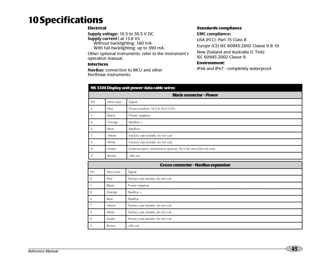 NorthStar Navigation NS3300 manual 10Specifications 