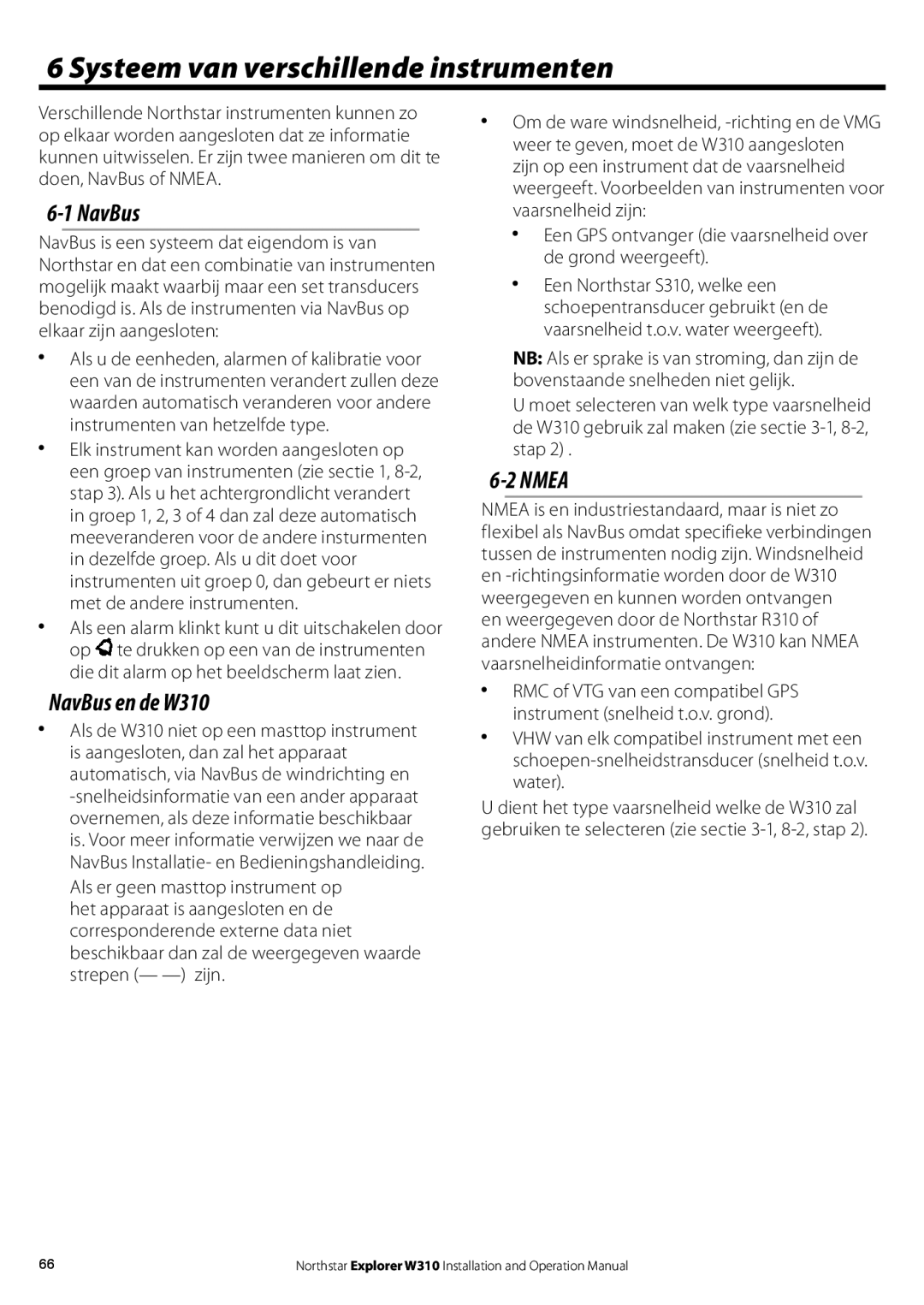 NorthStar Navigation operation manual Systeem van verschillende instrumenten, NavBus en de W310 