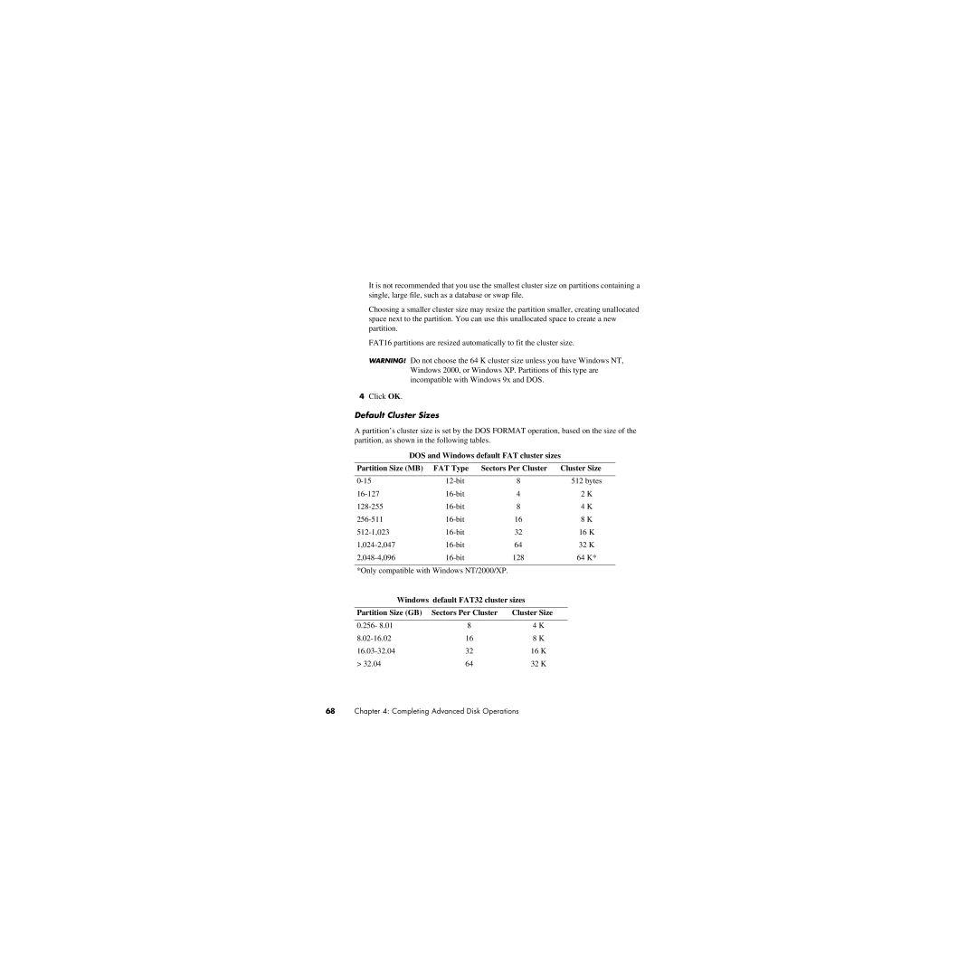 Norton Abrasives 8 manual Default Cluster Sizes 