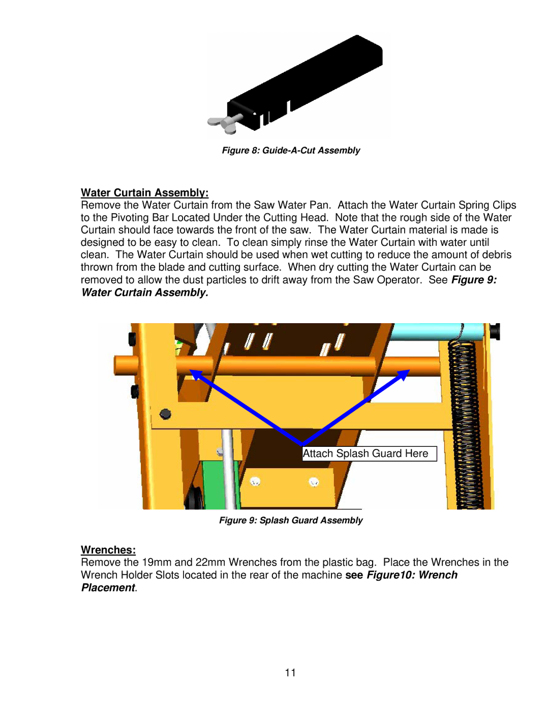 Norton Abrasives BBC207, BBC157, BBC547 owner manual Water Curtain Assembly, Wrenches 