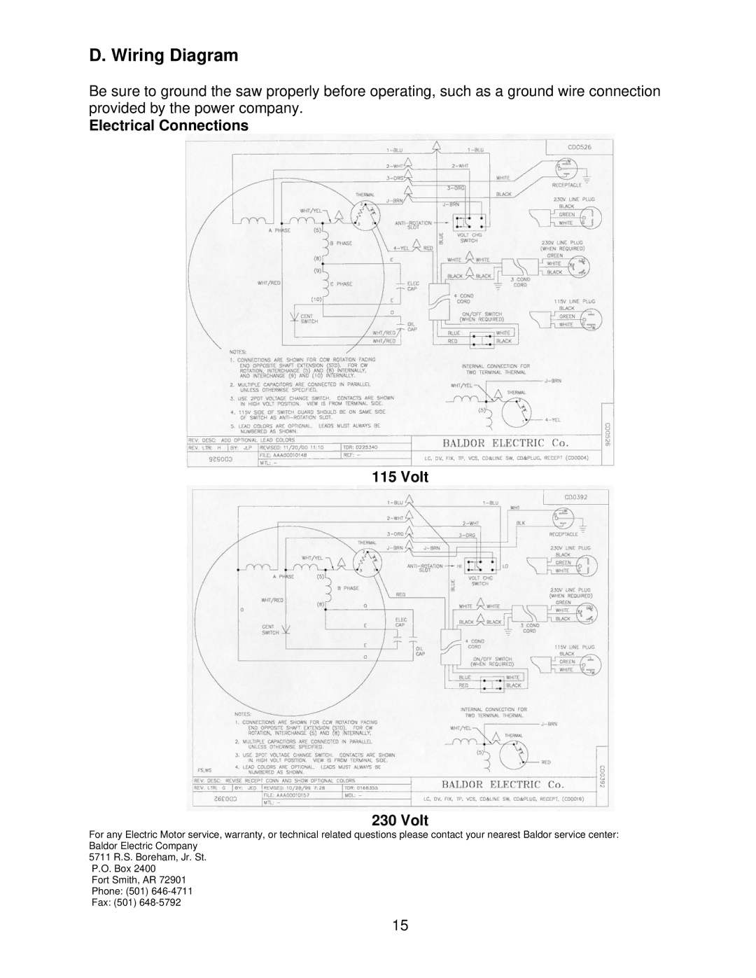 Norton Abrasives BBC157, BBC547, BBC207 owner manual Wiring Diagram, Electrical Connections Volt 