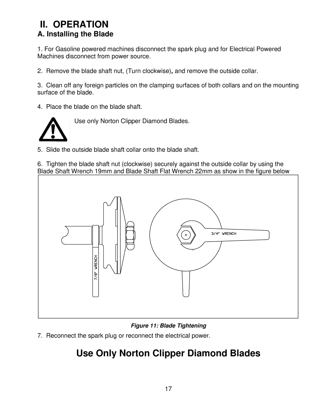 Norton Abrasives BBC207, BBC157, BBC547 owner manual II. Operation, Installing the Blade 