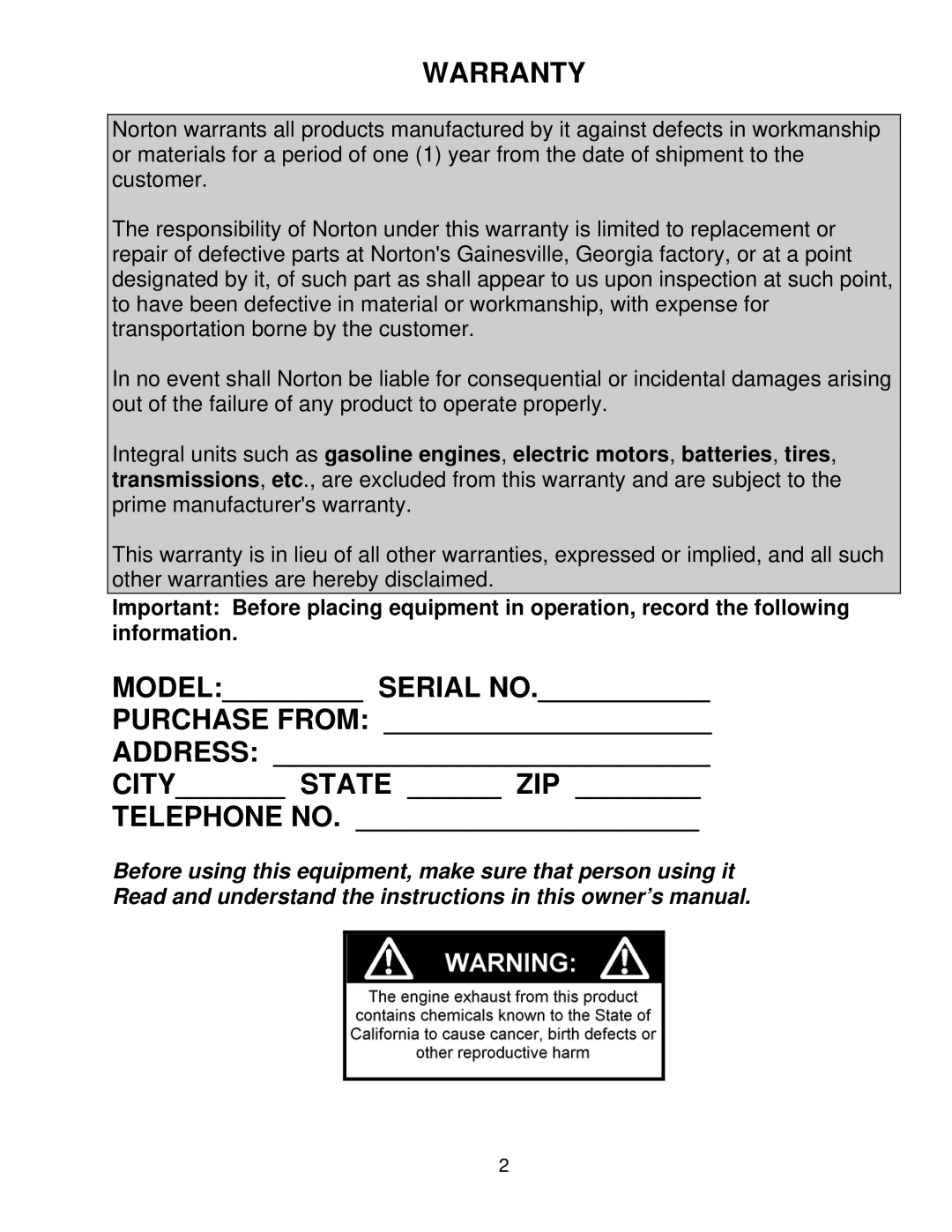 Norton Abrasives BBC207, BBC157, BBC547 owner manual Warranty 