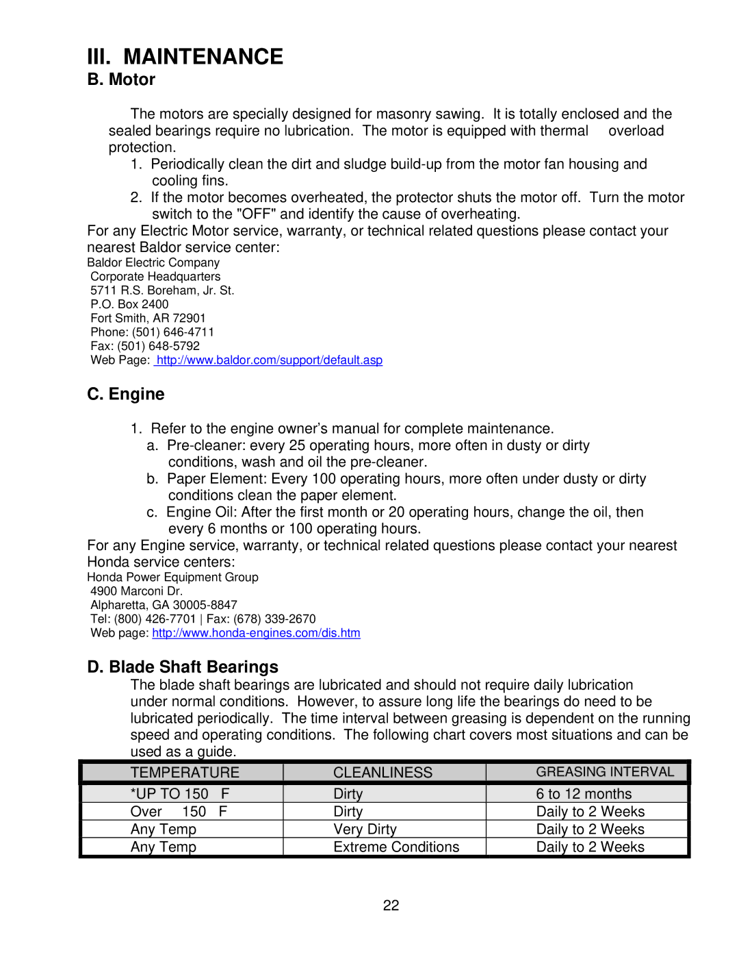 Norton Abrasives BBC547, BBC157, BBC207 owner manual Motor, Engine, Blade Shaft Bearings 