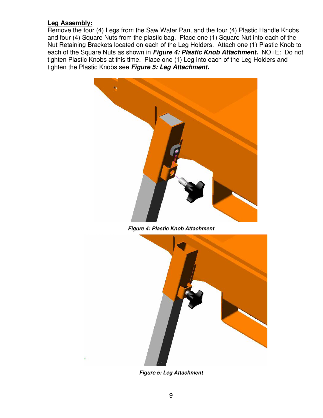 Norton Abrasives BBC157, BBC547, BBC207 owner manual Leg Assembly, Plastic Knob Attachment 