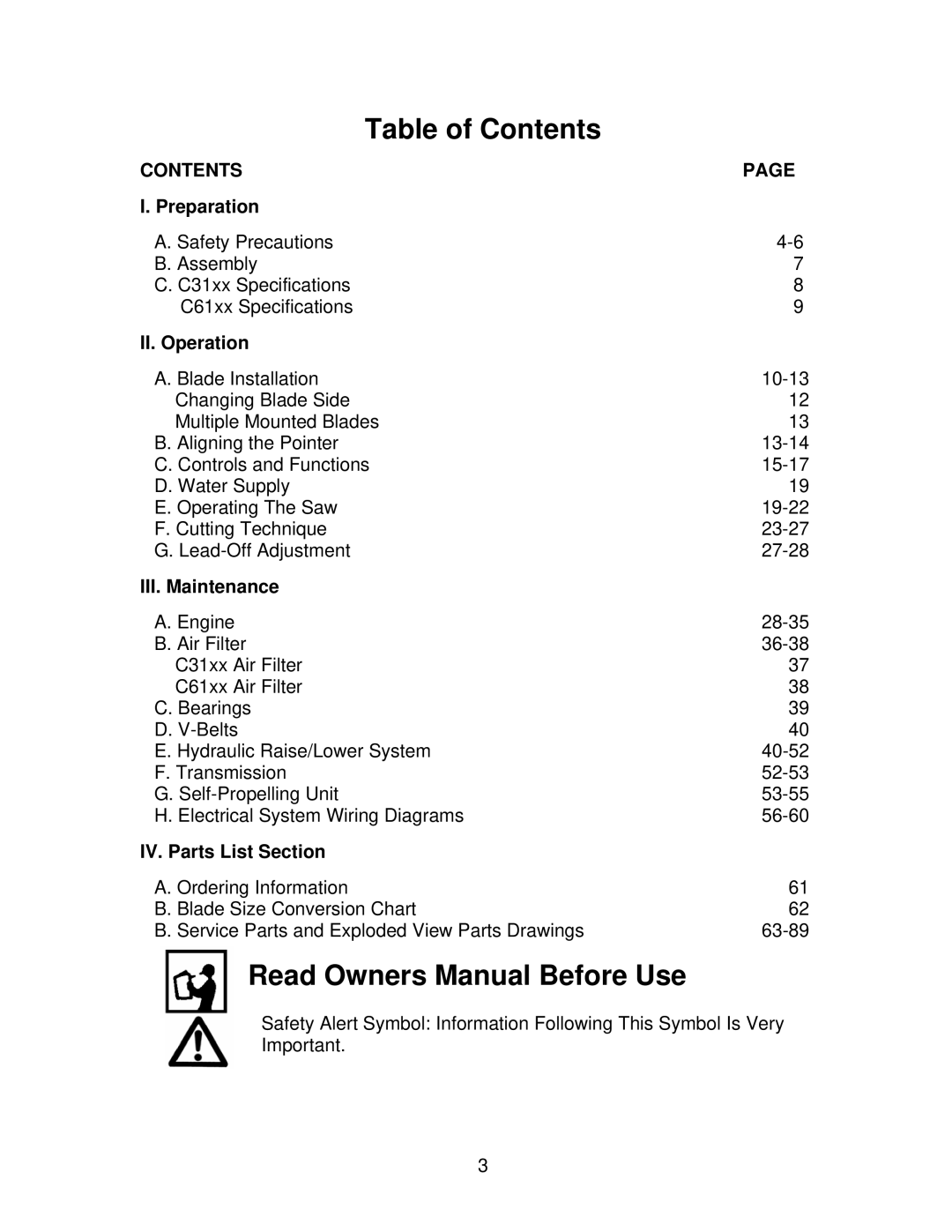 Norton Abrasives C3130, C3120, C6120, C3126, C6136, C6130, C6126 owner manual Table of Contents 