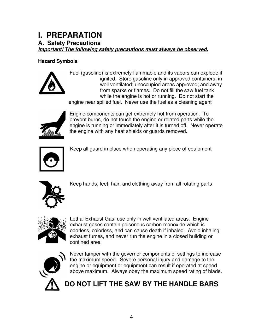 Norton Abrasives C6136, C3120, C6120, C3126, C3130, C6130, C6126 owner manual Safety Precautions, Hazard Symbols 