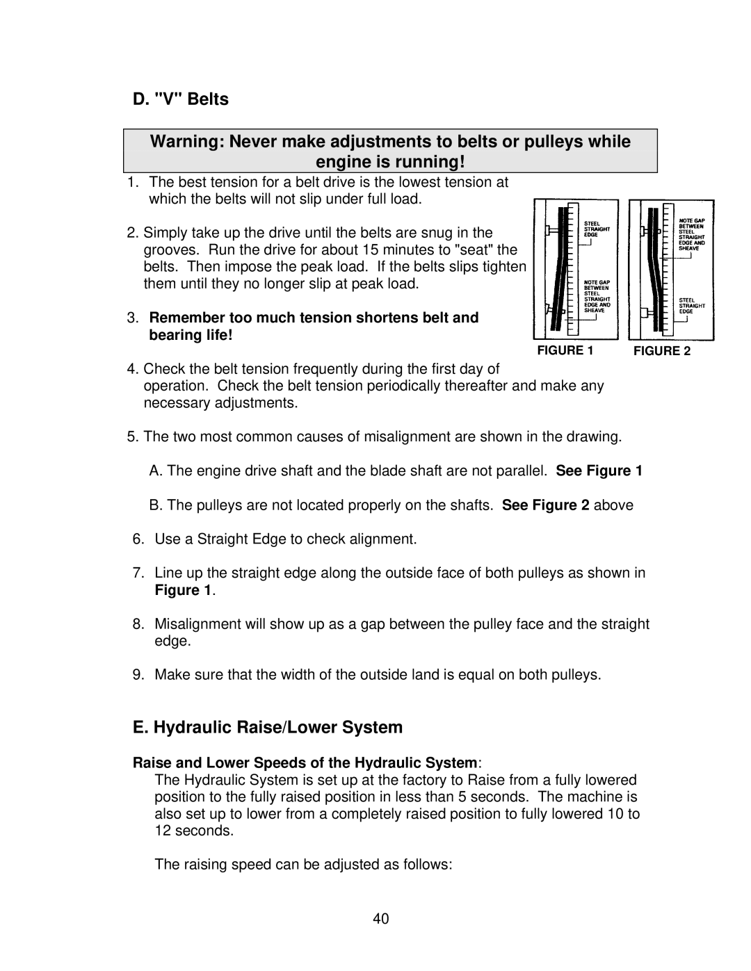 Norton Abrasives C6130, C3120, C6120, C3126, C3130, C6136, C6126 Belts Engine is running, Hydraulic Raise/Lower System 