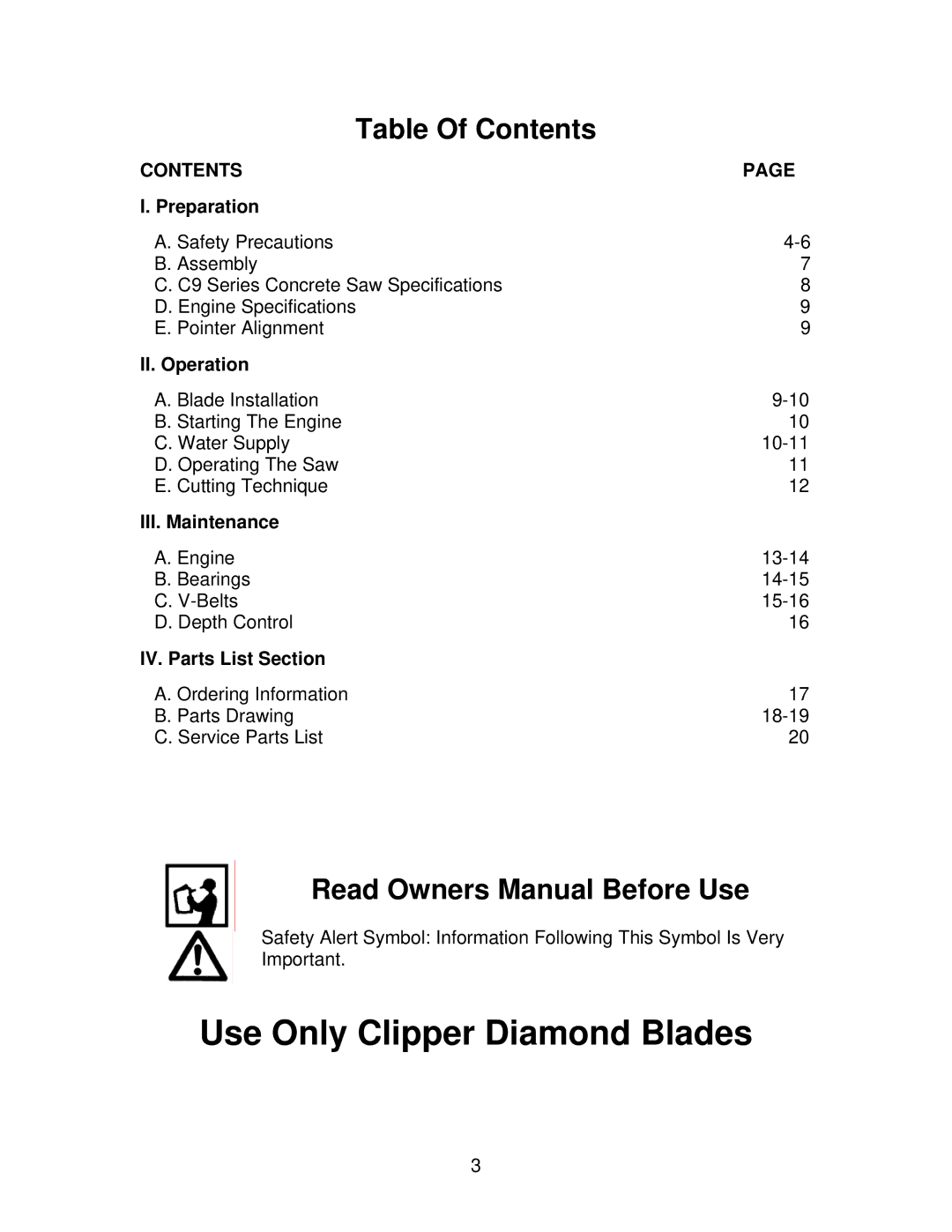 Norton Abrasives C9 owner manual Use Only Clipper Diamond Blades 