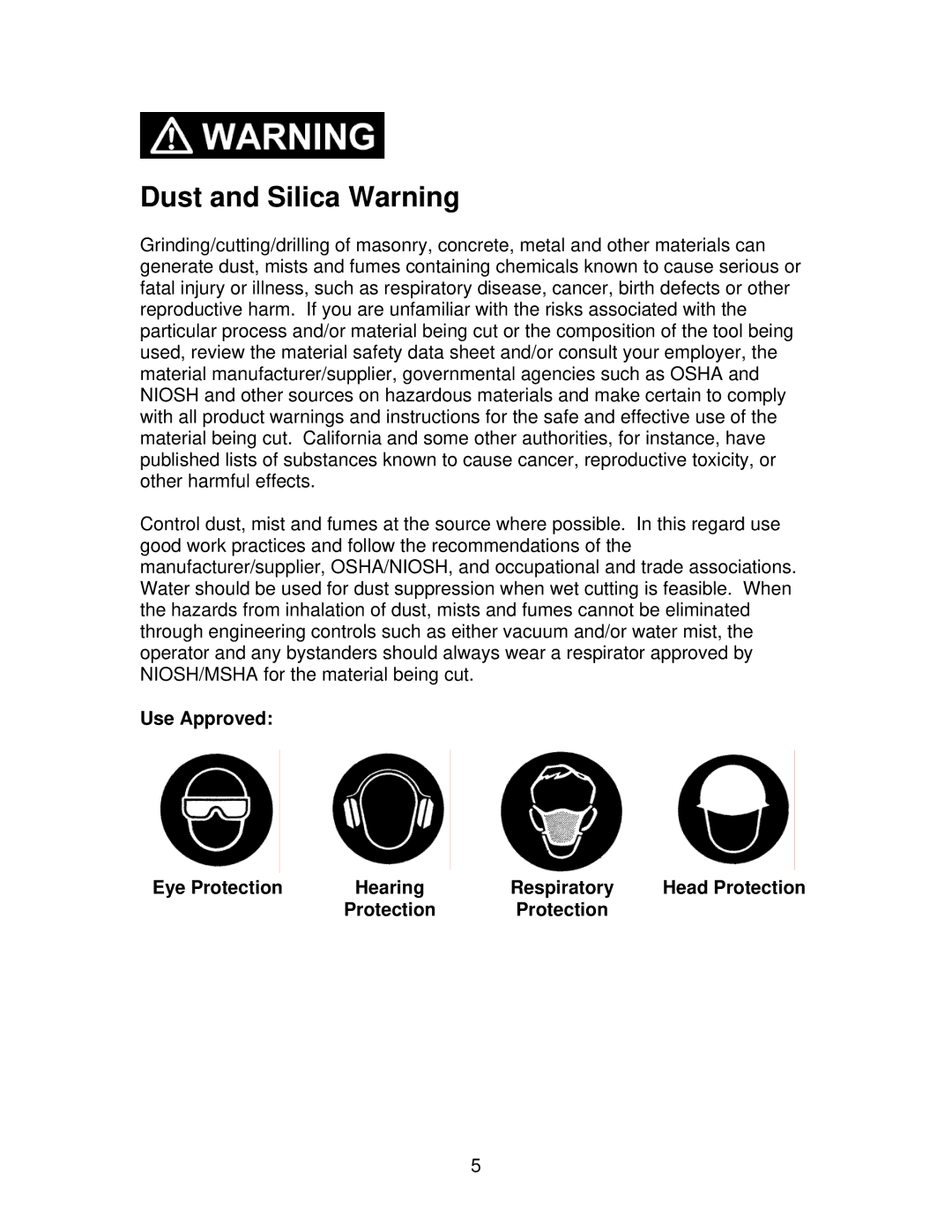 Norton Abrasives C9 owner manual Dust and Silica Warning 