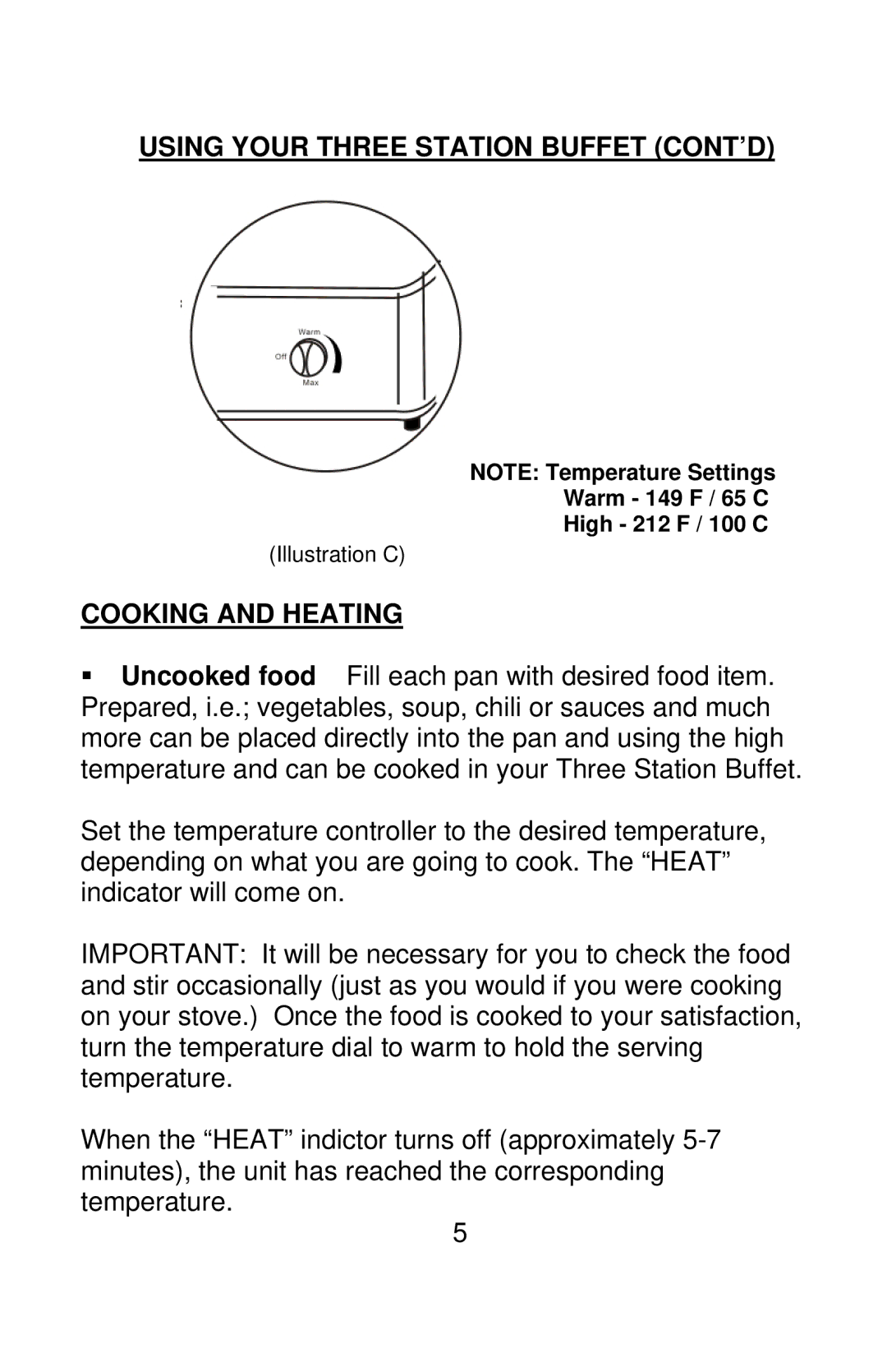 Nostalgia Electrics BCS-997, BCD-997 manual Using Your Three Station Buffet CONT’D, Cooking and Heating 