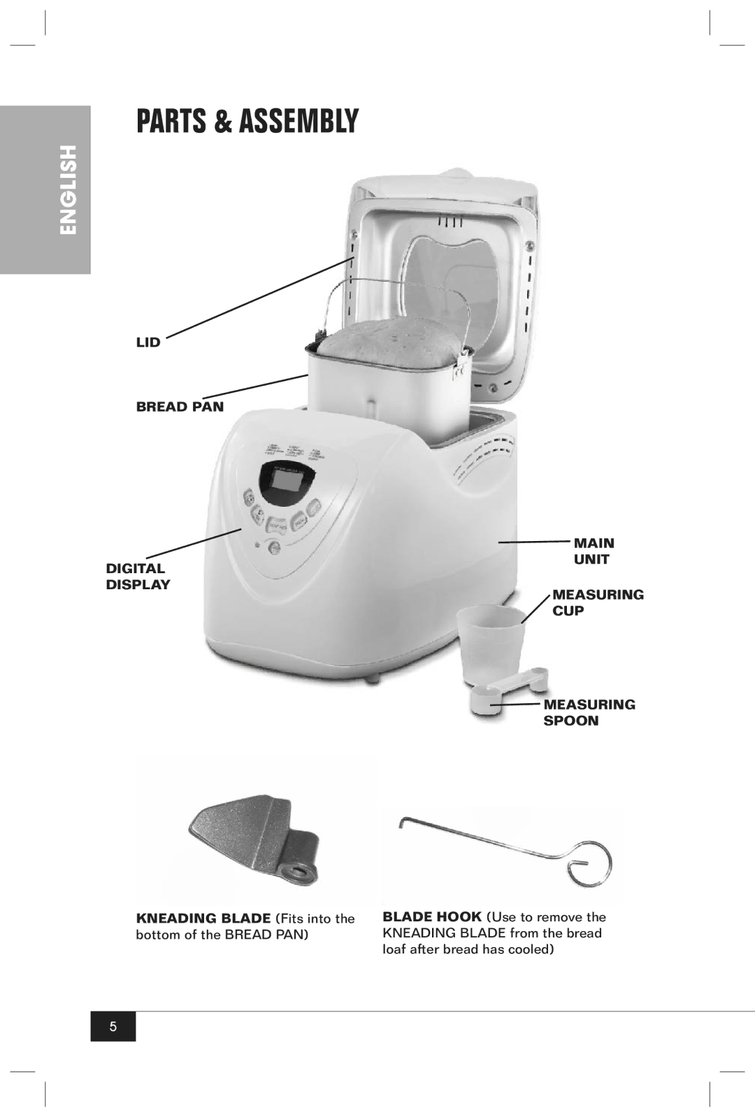 Nostalgia Electrics BMM100 manual Parts & Assembly, Kneading Blade Fits into the bottom of the Bread PAN 