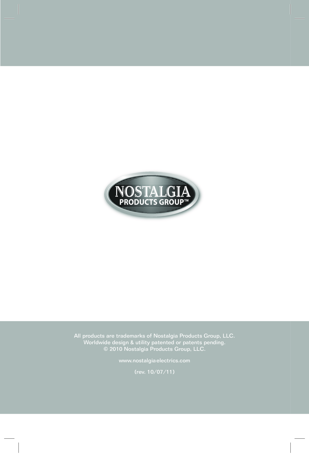 Nostalgia Electrics BMM100 manual Nostalgia Products Group, LLC 