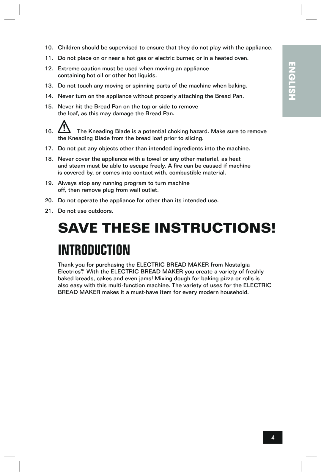 Nostalgia Electrics BMM100 manual Introduction, Save These Instructions, English 