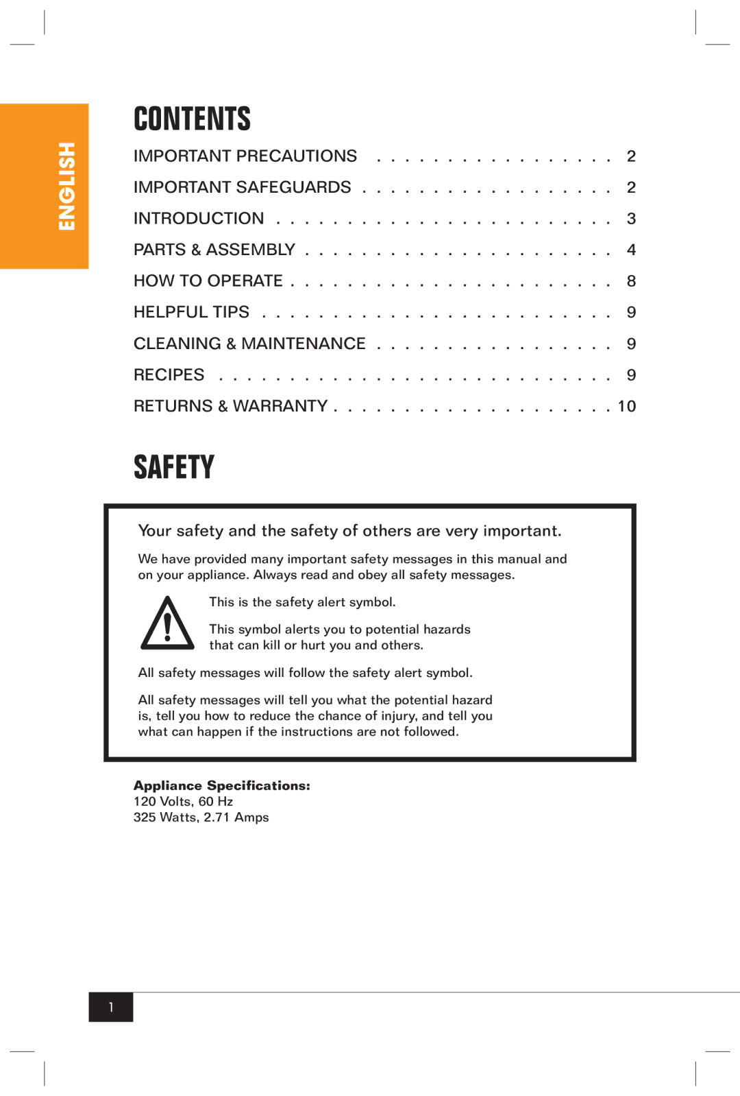 Nostalgia Electrics CCP-200 manual Contents, Safety 