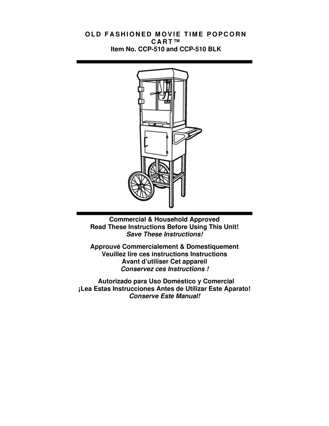 Nostalgia Electrics CCP-510 BLK manual Avant d’utiliser Cet appareil Conservez ces Instructions 